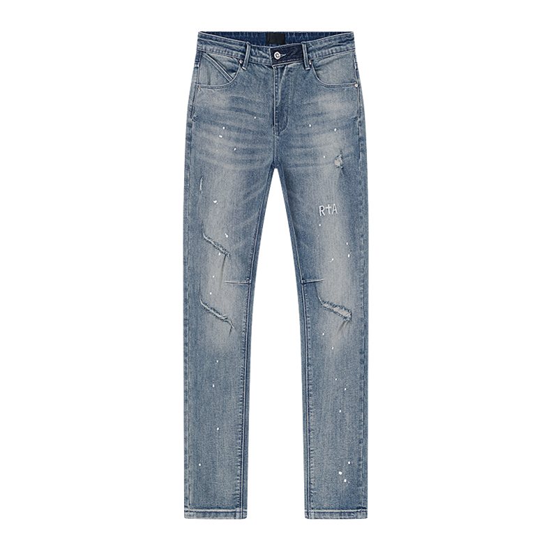 R+A Light Blue Distressed Paint Speckle Jeans — hero