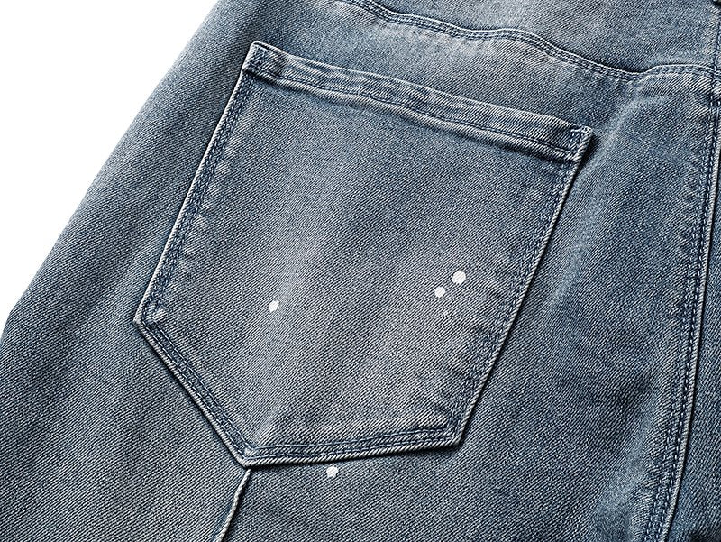 R+A Light Blue Distressed Paint Speckle Jeans — detail