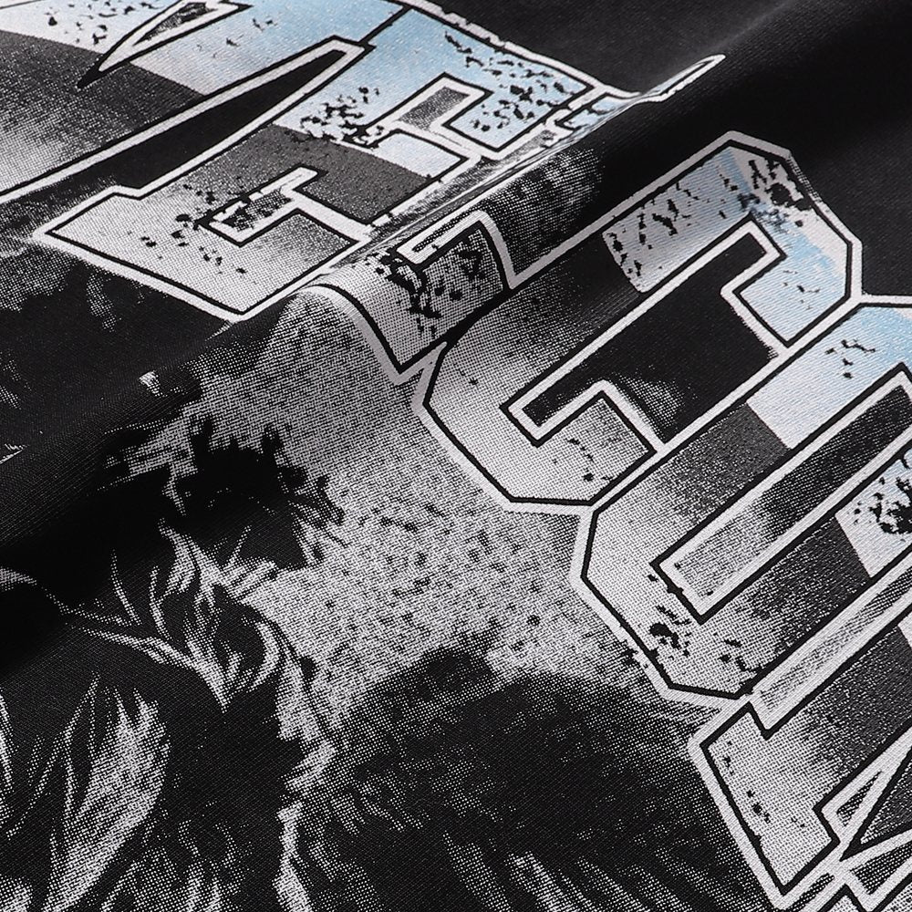 RARE PEACE Dark Age Washed Black Graphic T-Shirt — detail