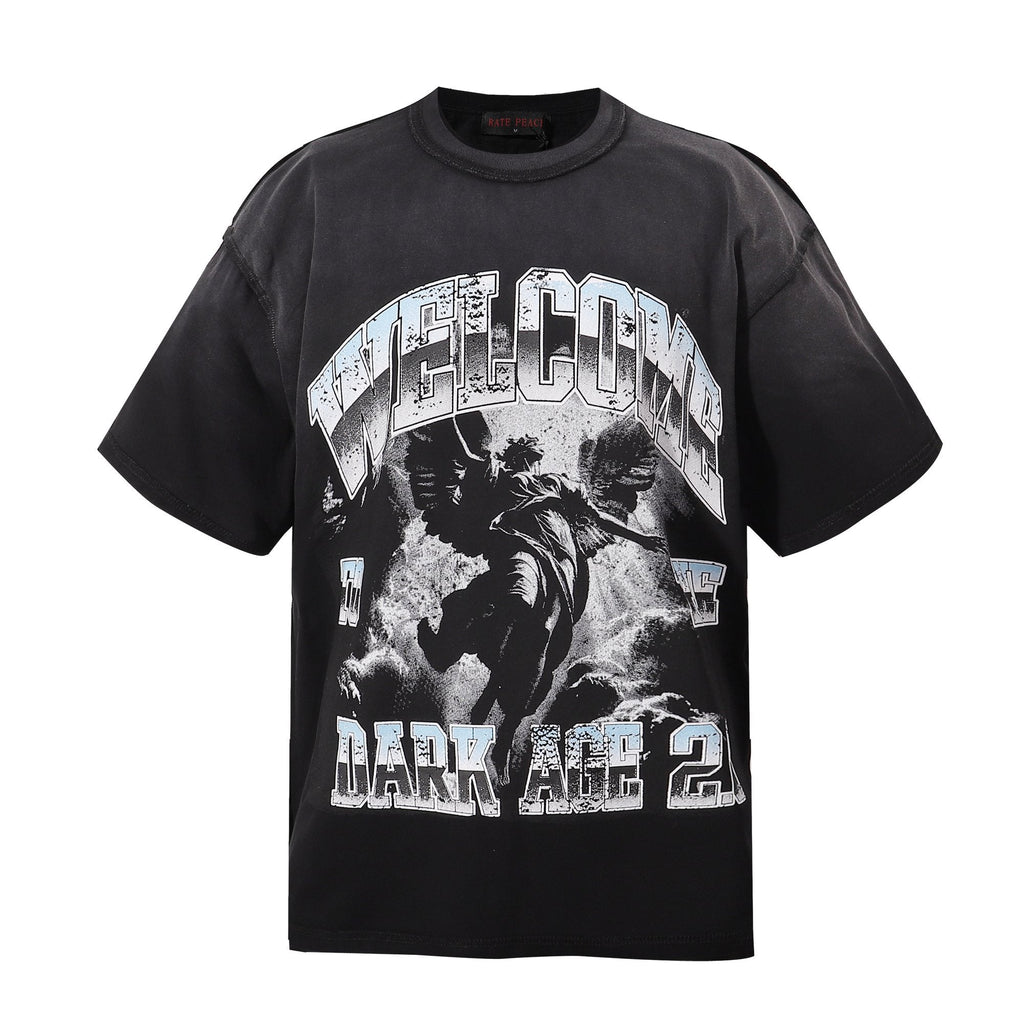 RARE PEACE Dark Age Washed Black Graphic T-Shirt — hero