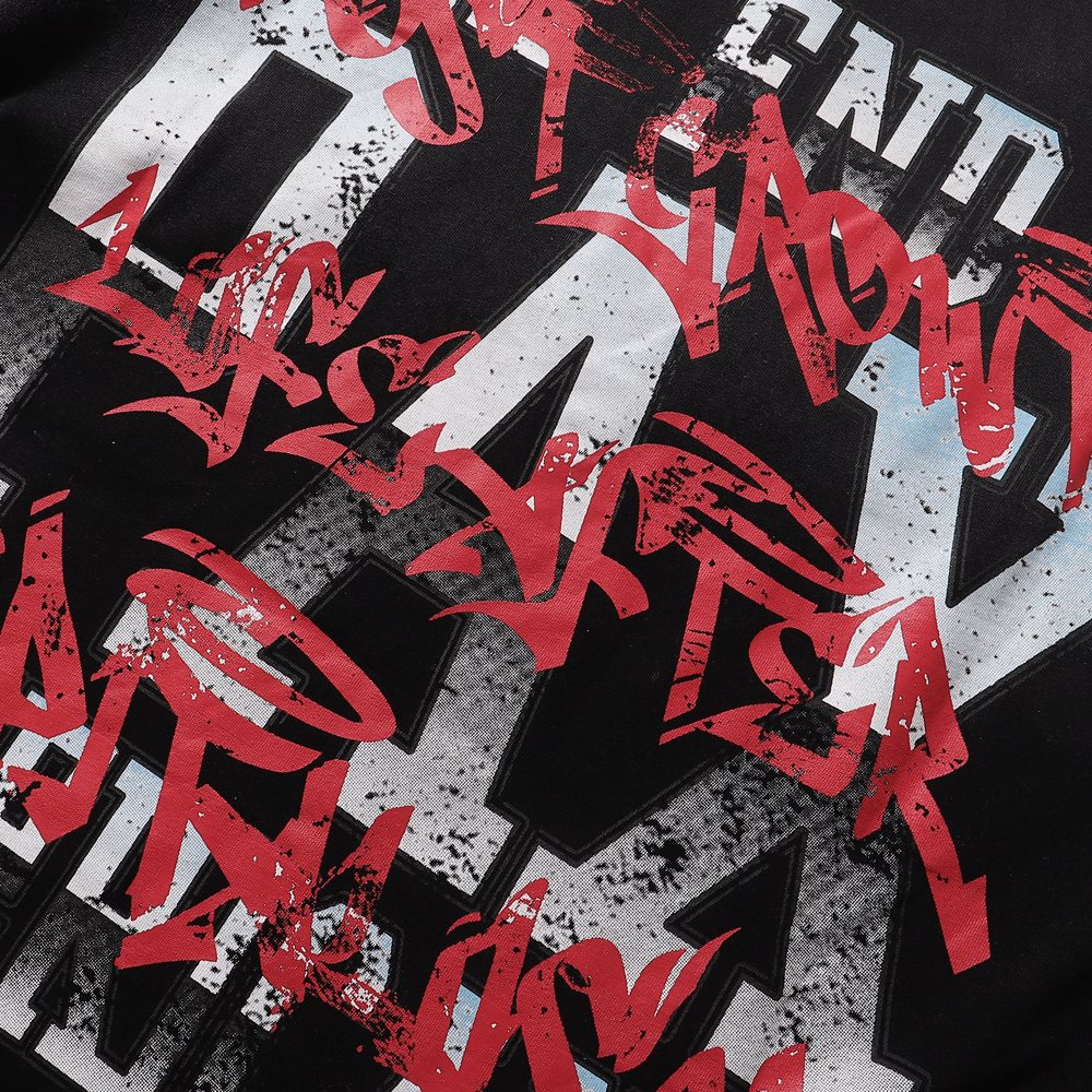RARE PEACE Dark Age Washed Black Graphic T-Shirt — detail