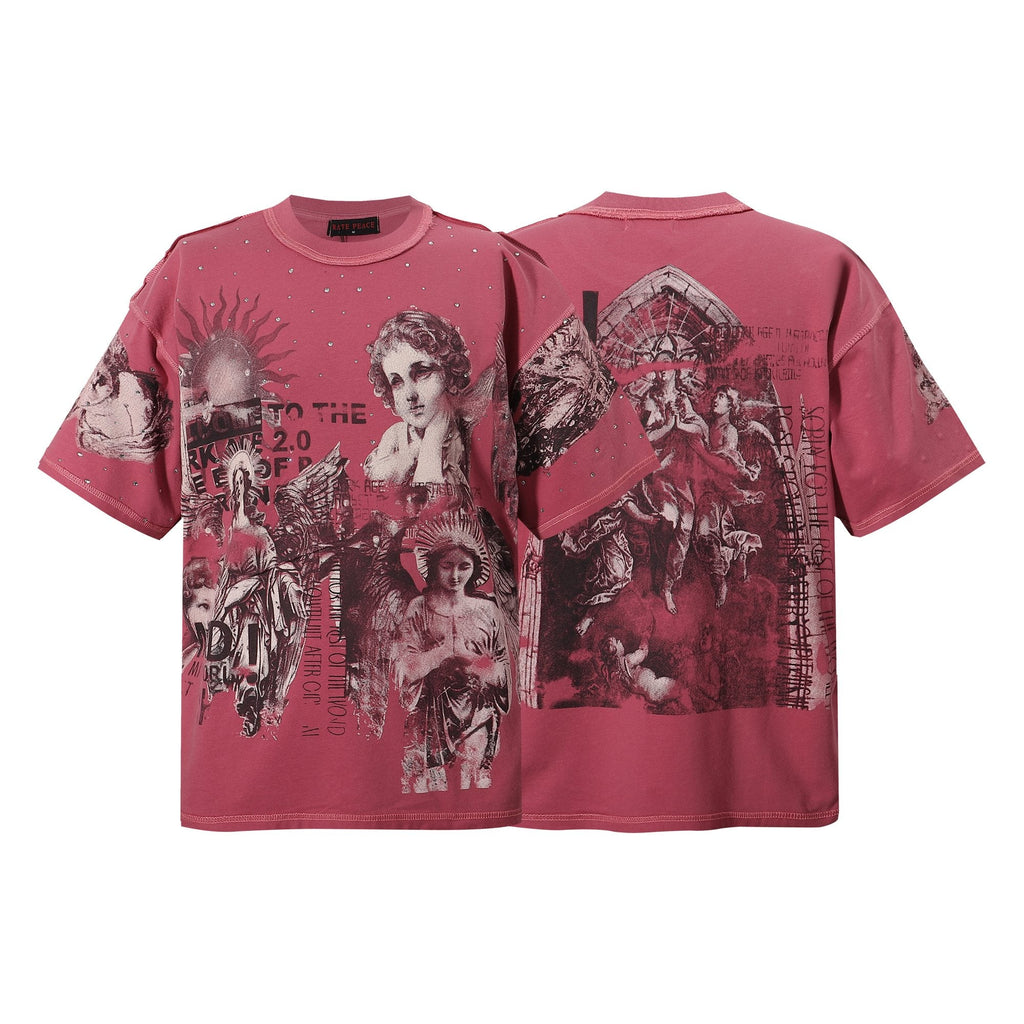 RARE PEACE Statues Rhinestone Graphic T-Shirt — hero