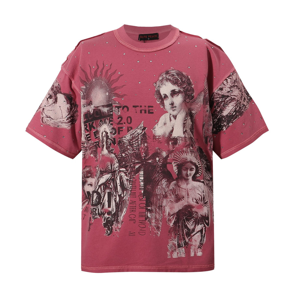 RARE PEACE Statues Rhinestone Graphic T-Shirt — front