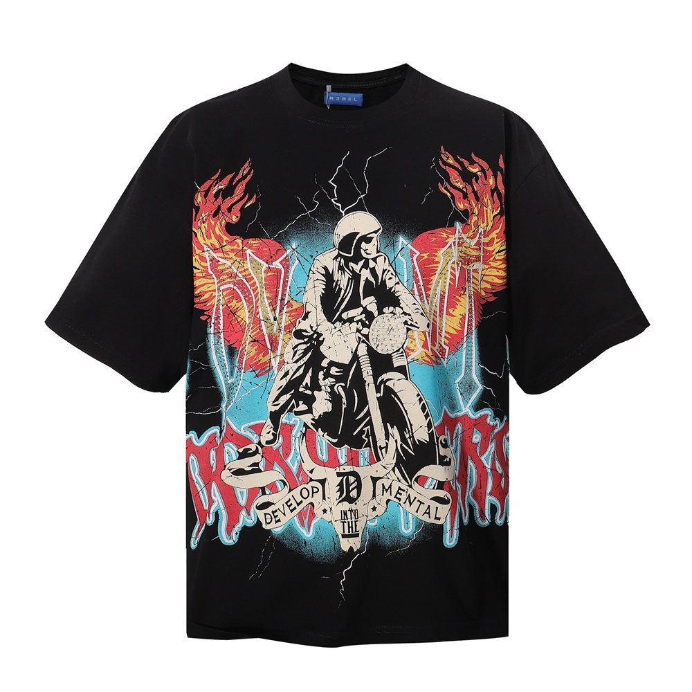 R3BEL Rider Motorcycle Skull Graphic T-Shirt — front