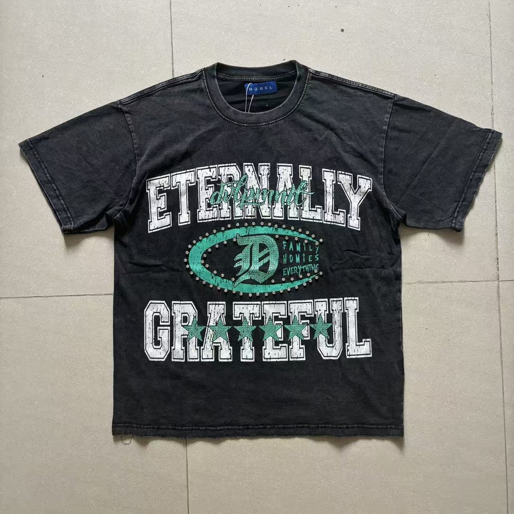 R3BEL Eternally Grateful Rhinestone Graphic T-Shirt — front