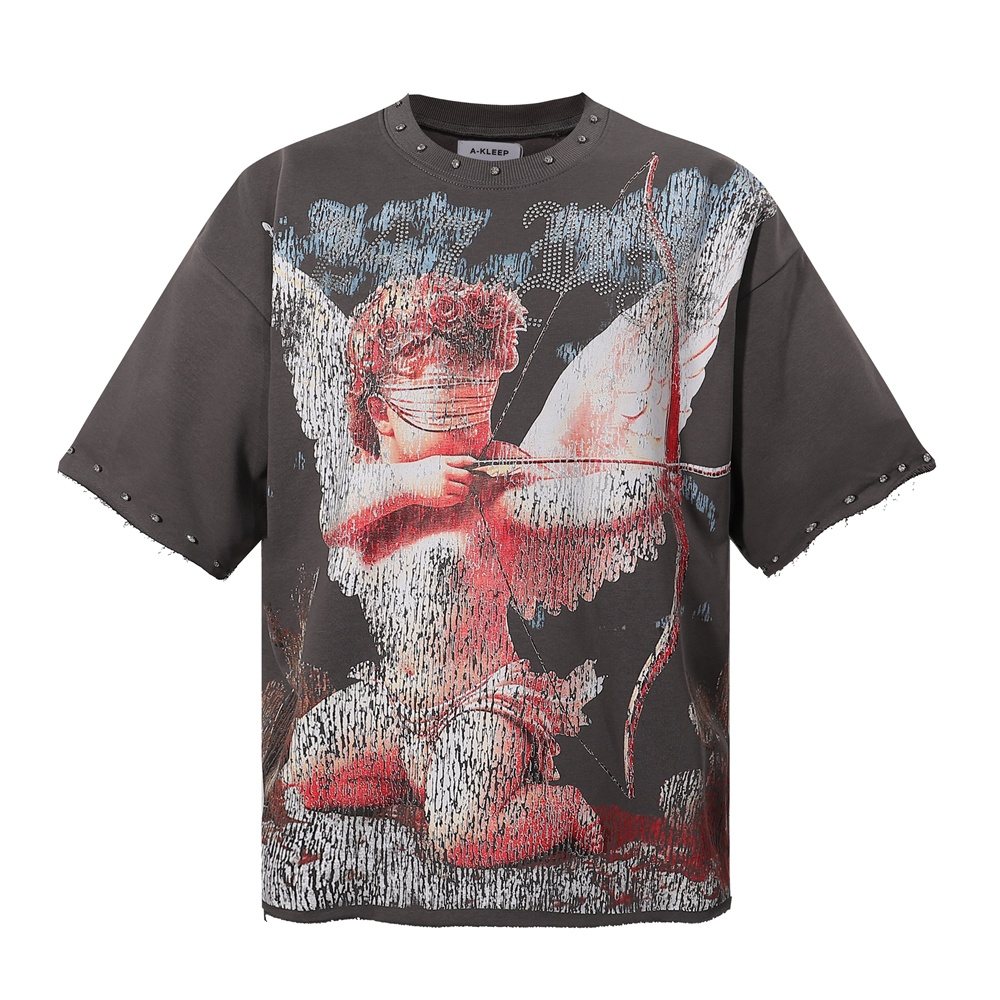 KLEEP Cherub Studded Trim Graphic T-Shirt — front