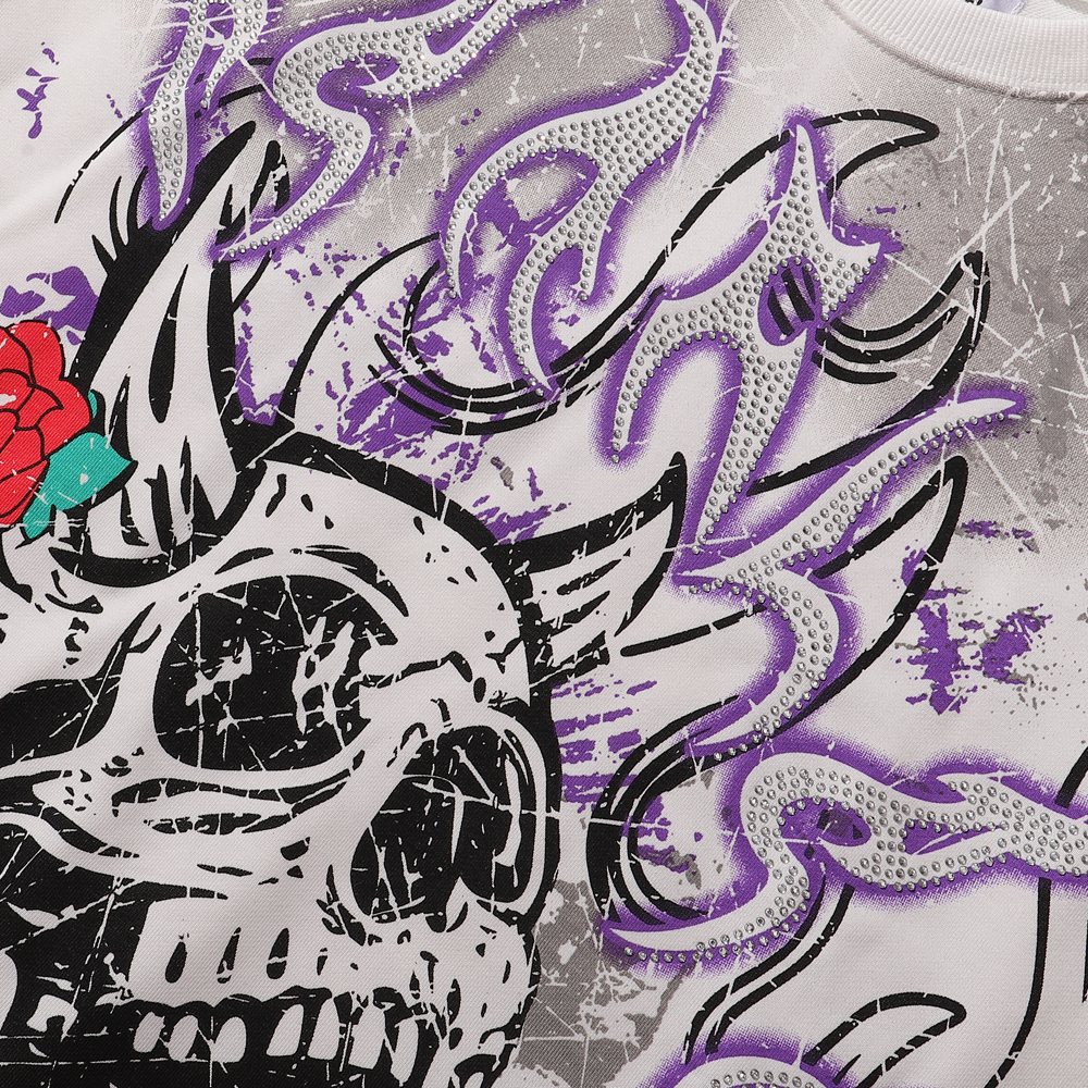KLEEP Skull Flame Distressed Graphic T-Shirt — detail