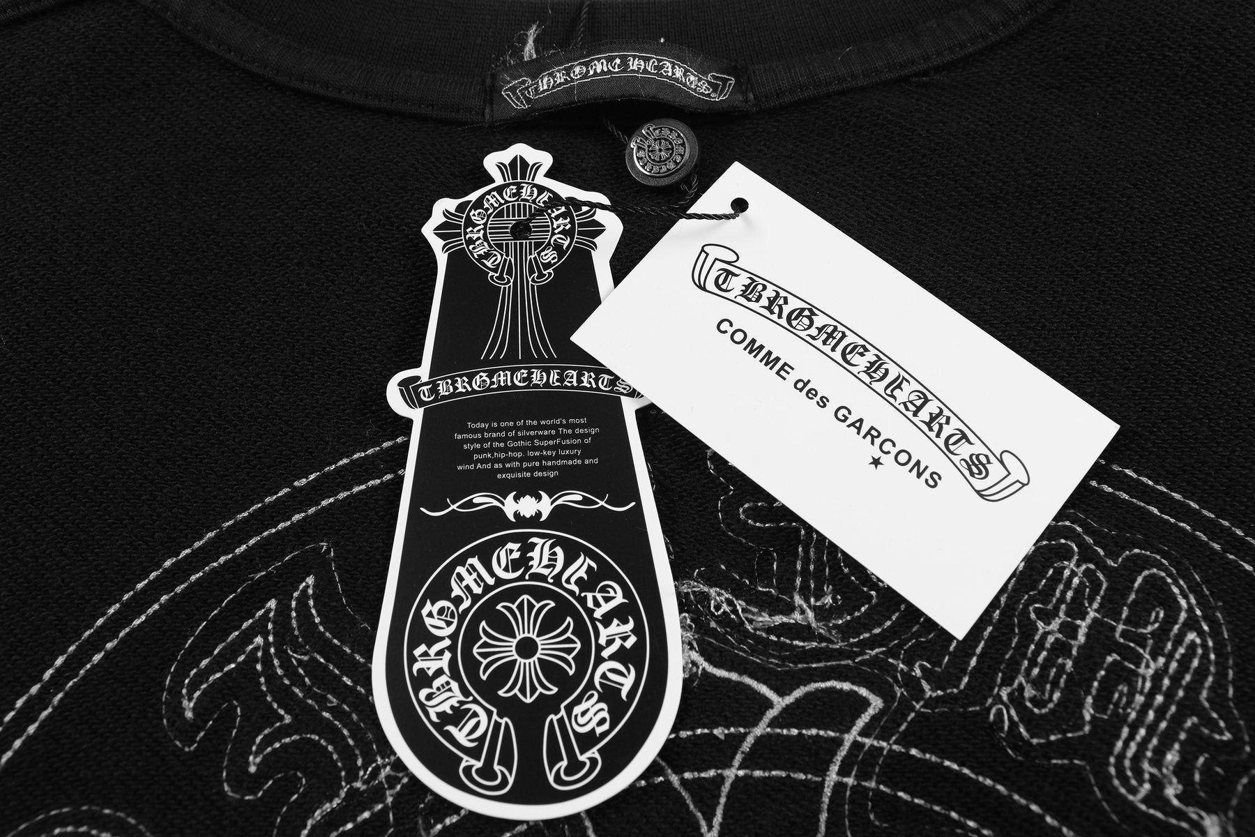 Chrome Hearts Distressed Cross Slogan Graphic Sweatshirt — hang_tag