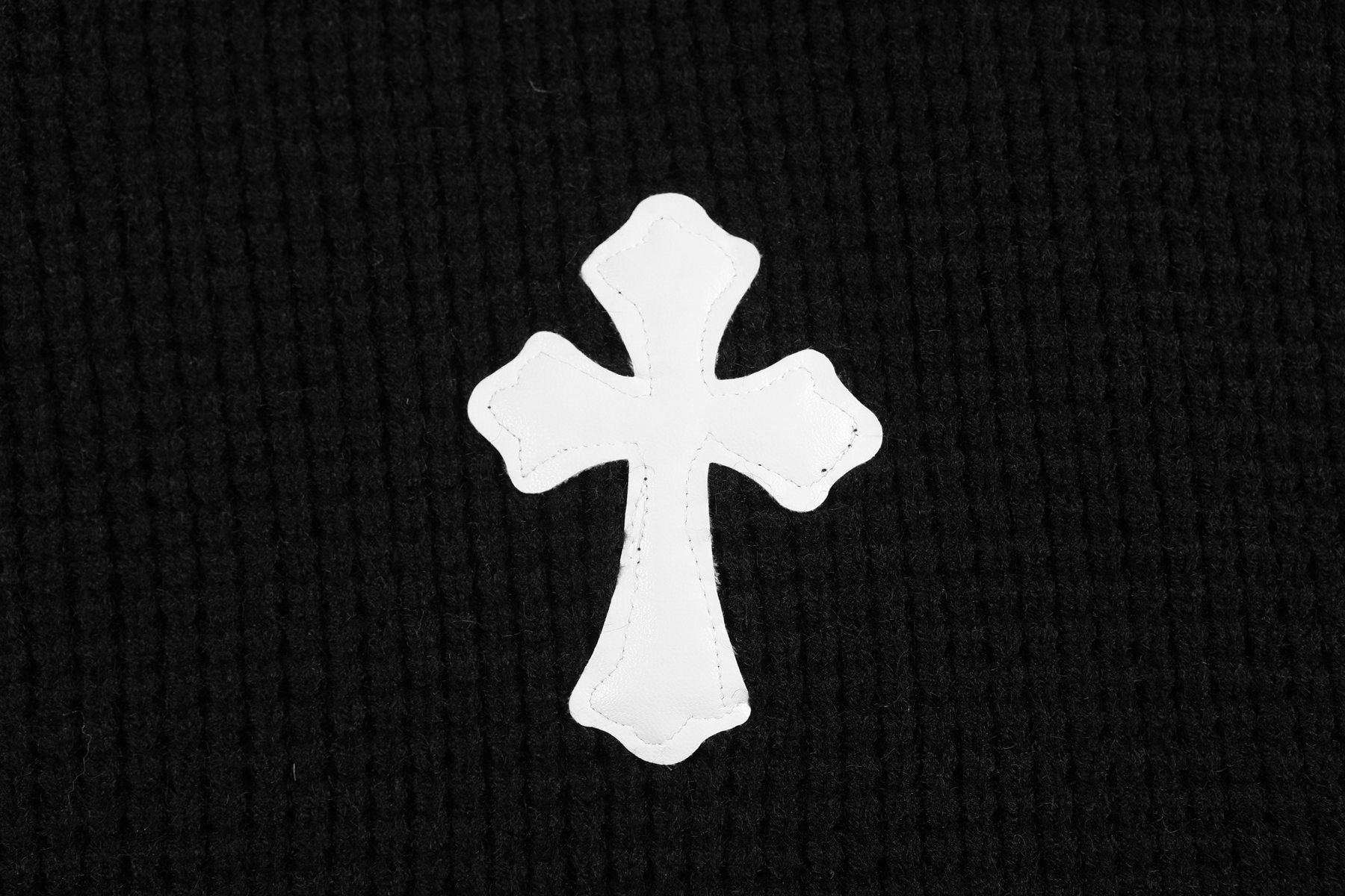 Chrome Hearts Slogan Patch Waffle Knit Crewneck Sweater — detail
