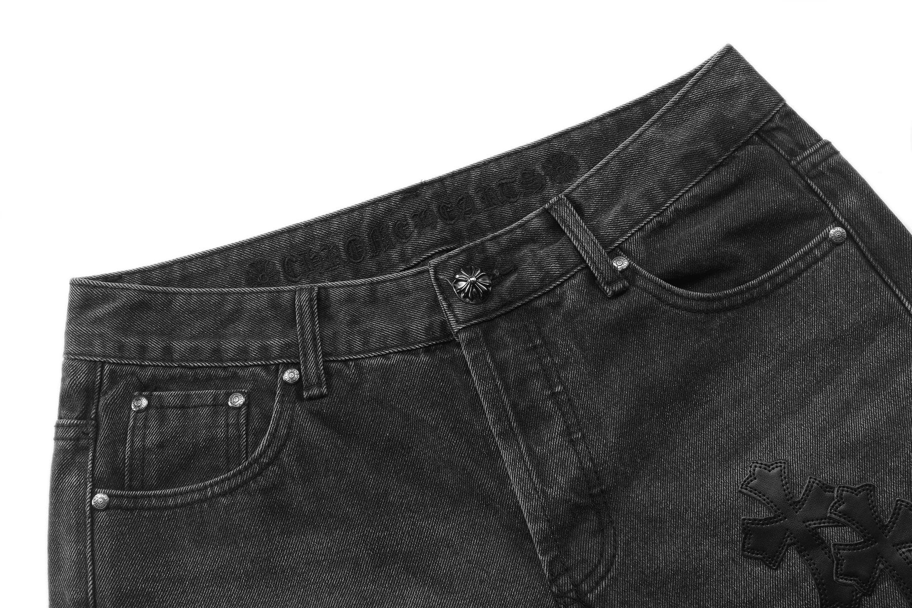 Chrome Hearts Cross Applique Washed Black Jeans — front