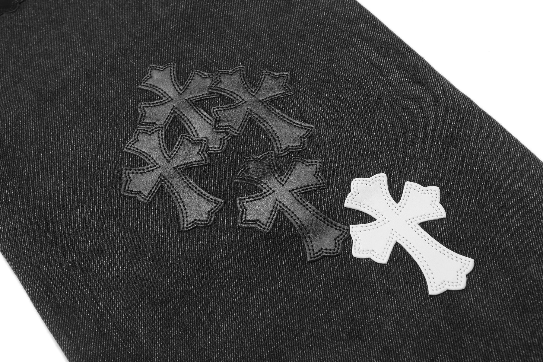Chrome Hearts Cross Applique Washed Black Jeans — detail