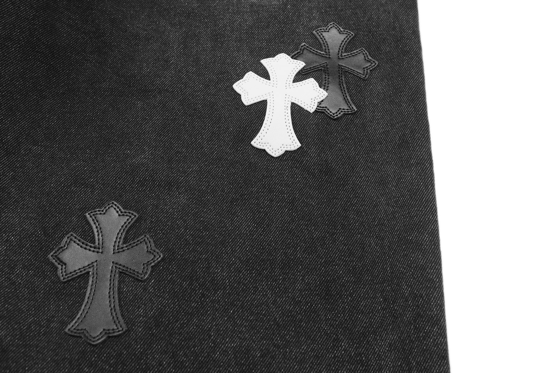 Chrome Hearts Cross Applique Washed Black Jeans — detail