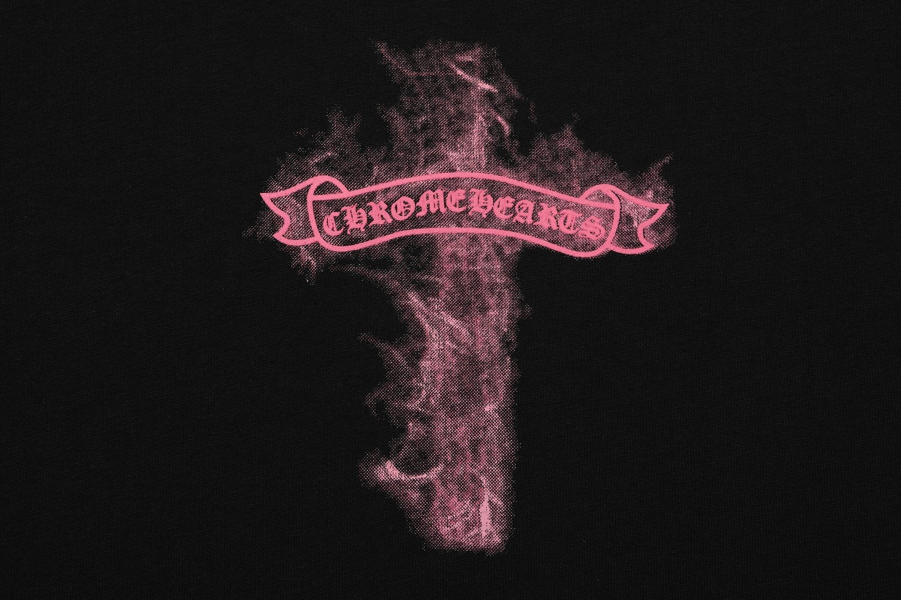 Chrome Hearts Pink Flame Cross Graphic T-Shirt — detail