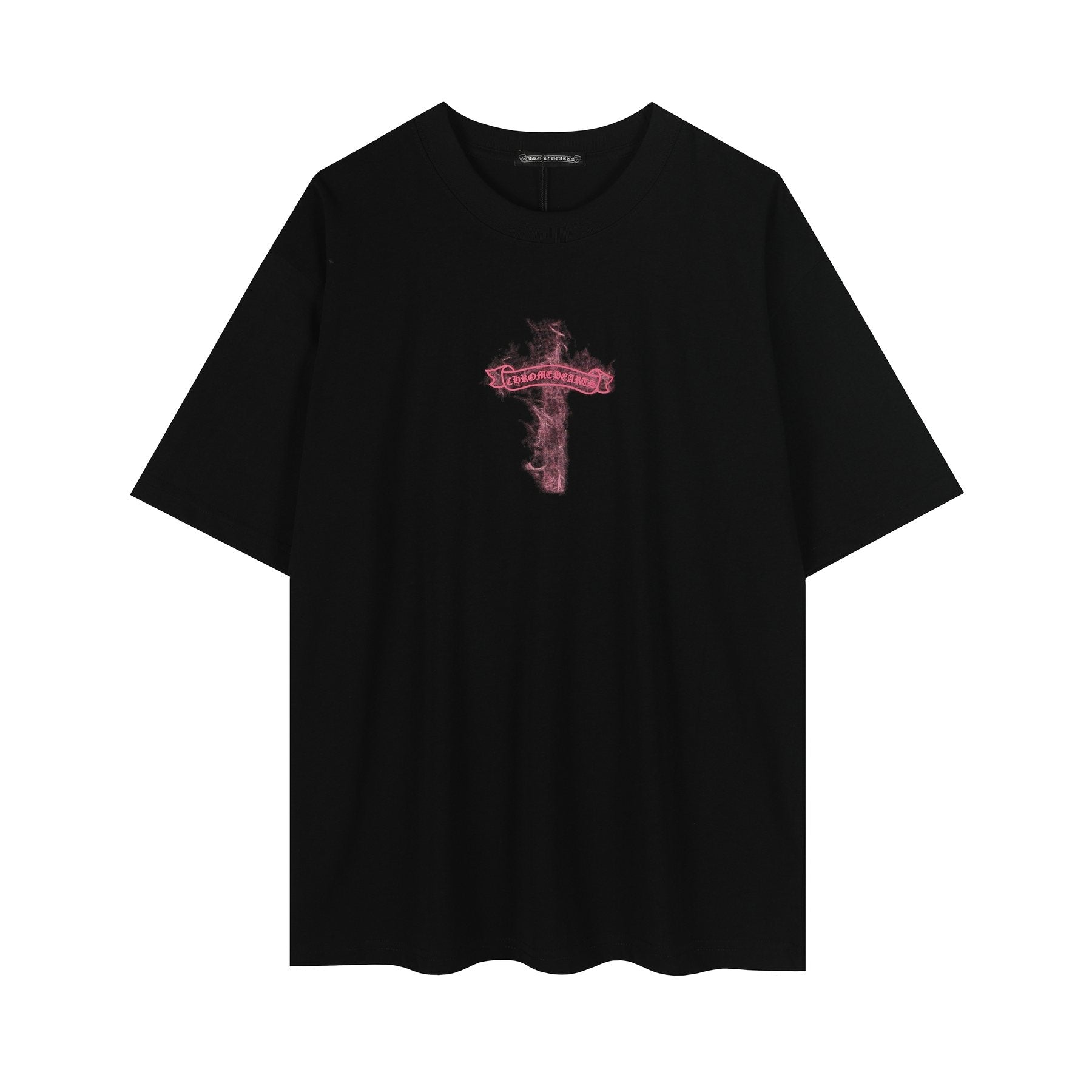 Chrome Hearts Pink Flame Cross Graphic T-Shirt — front