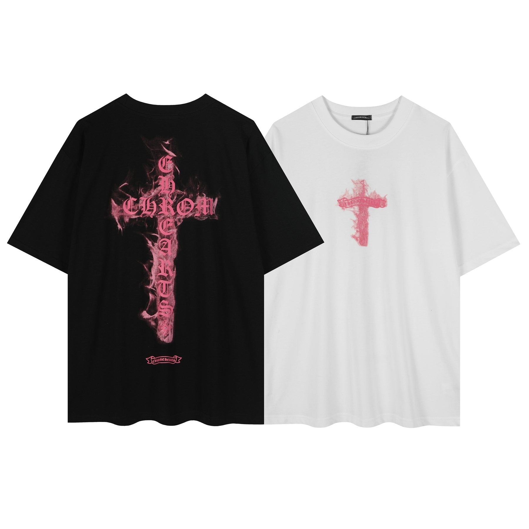 Chrome Hearts Pink Flame Cross Graphic T-Shirt — comparison