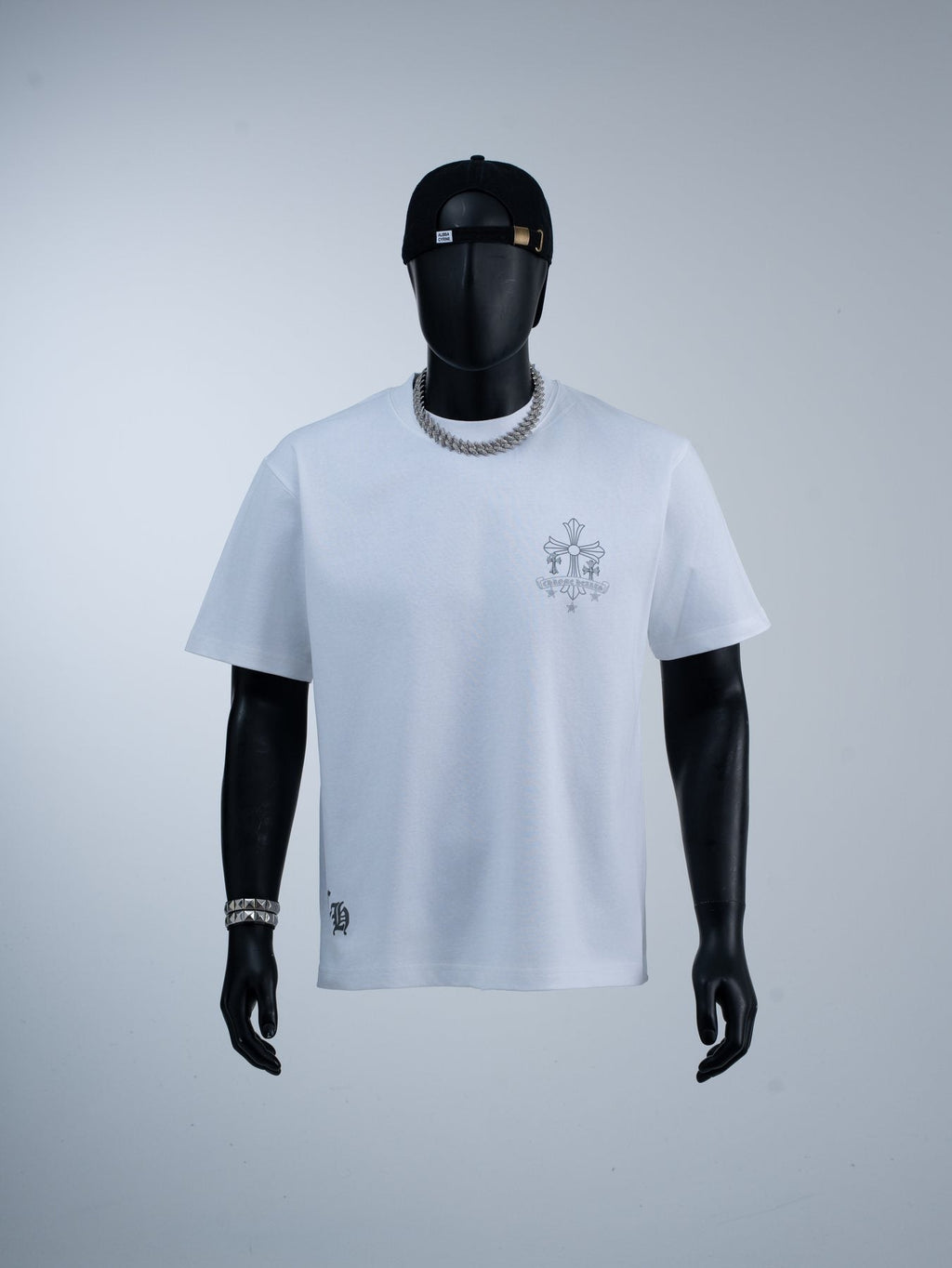 Chrome Hearts Reflective Silver Cross Graphic T-Shirt — model