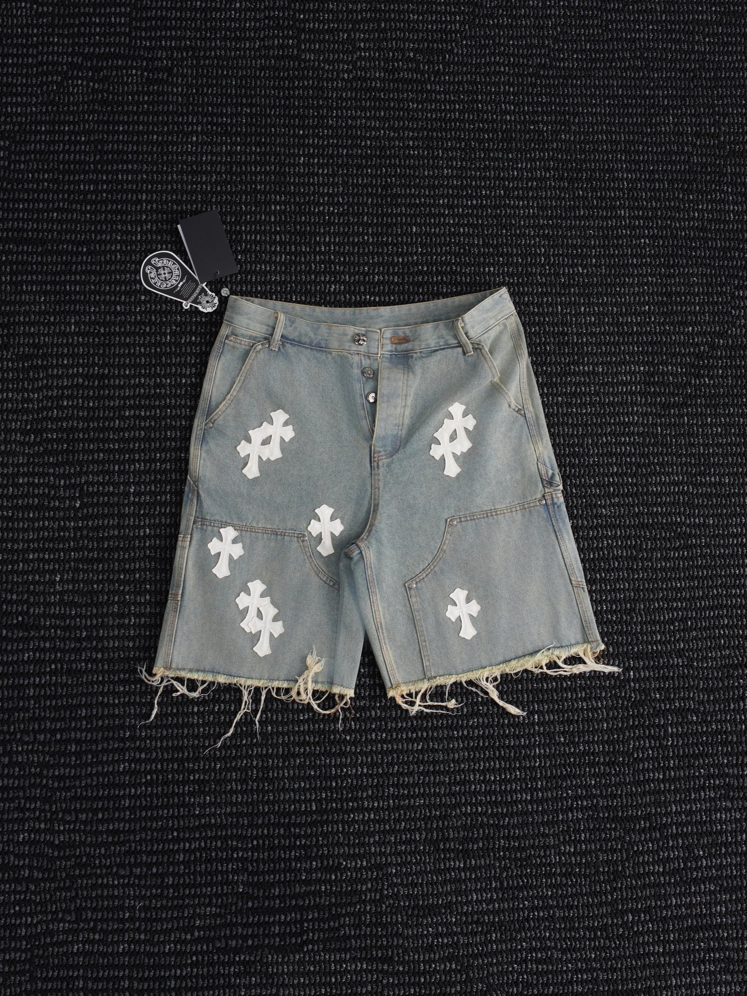 Chrome Hearts Cross Patch Light Blue Denim Shorts — hero