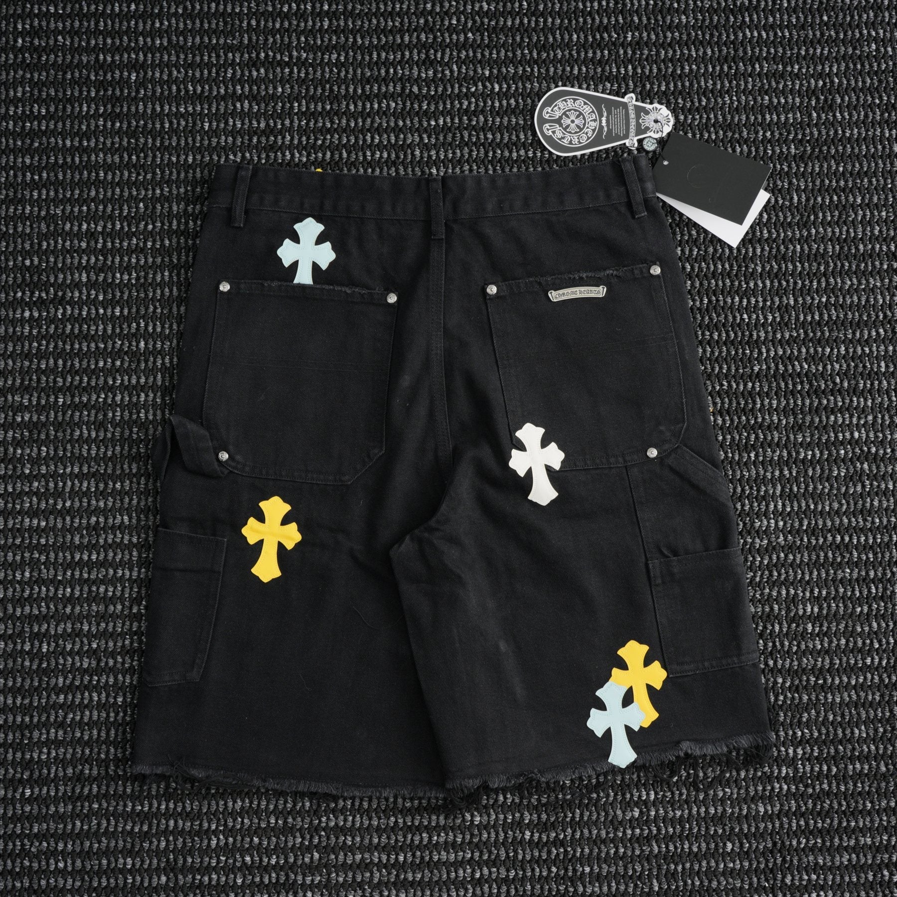 Chrome Hearts Cross Applique Black Denim Shorts — back