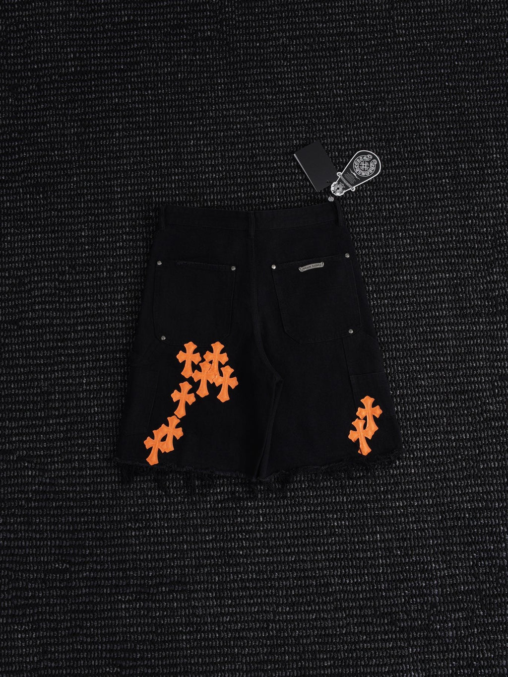 Chrome Hearts Orange Cross Patch Denim-Style Shorts — front