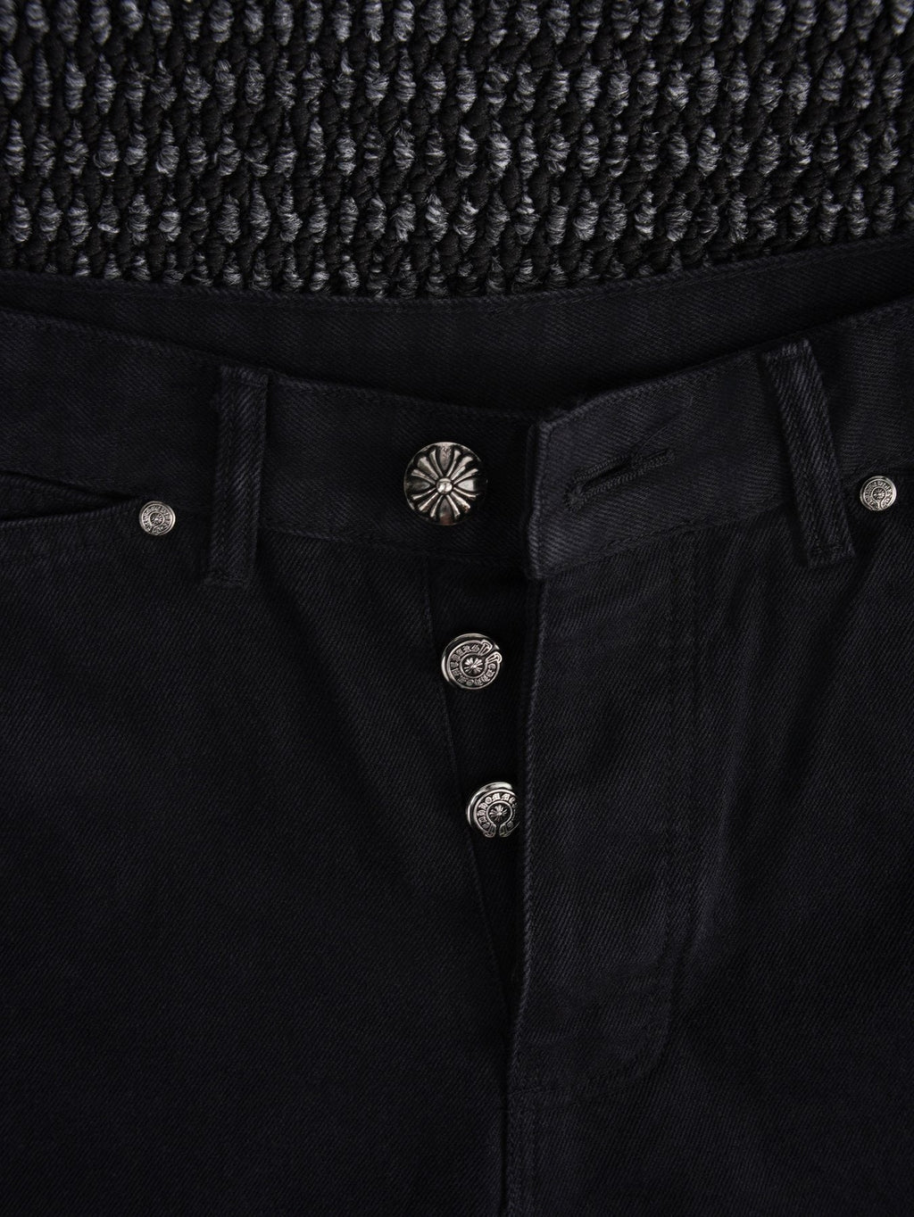 Chrome Hearts Orange Cross Patch Denim-Style Shorts — detail