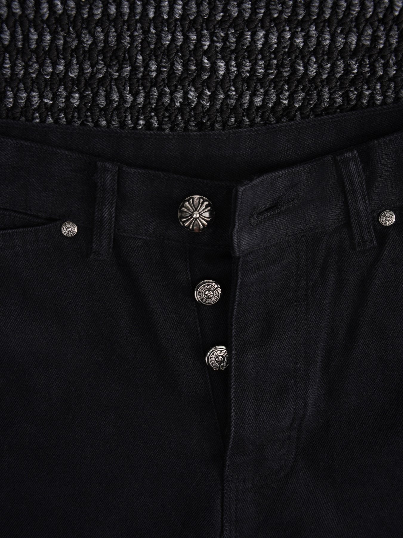Chrome Hearts Orange Cross Patch Denim-Style Shorts — detail