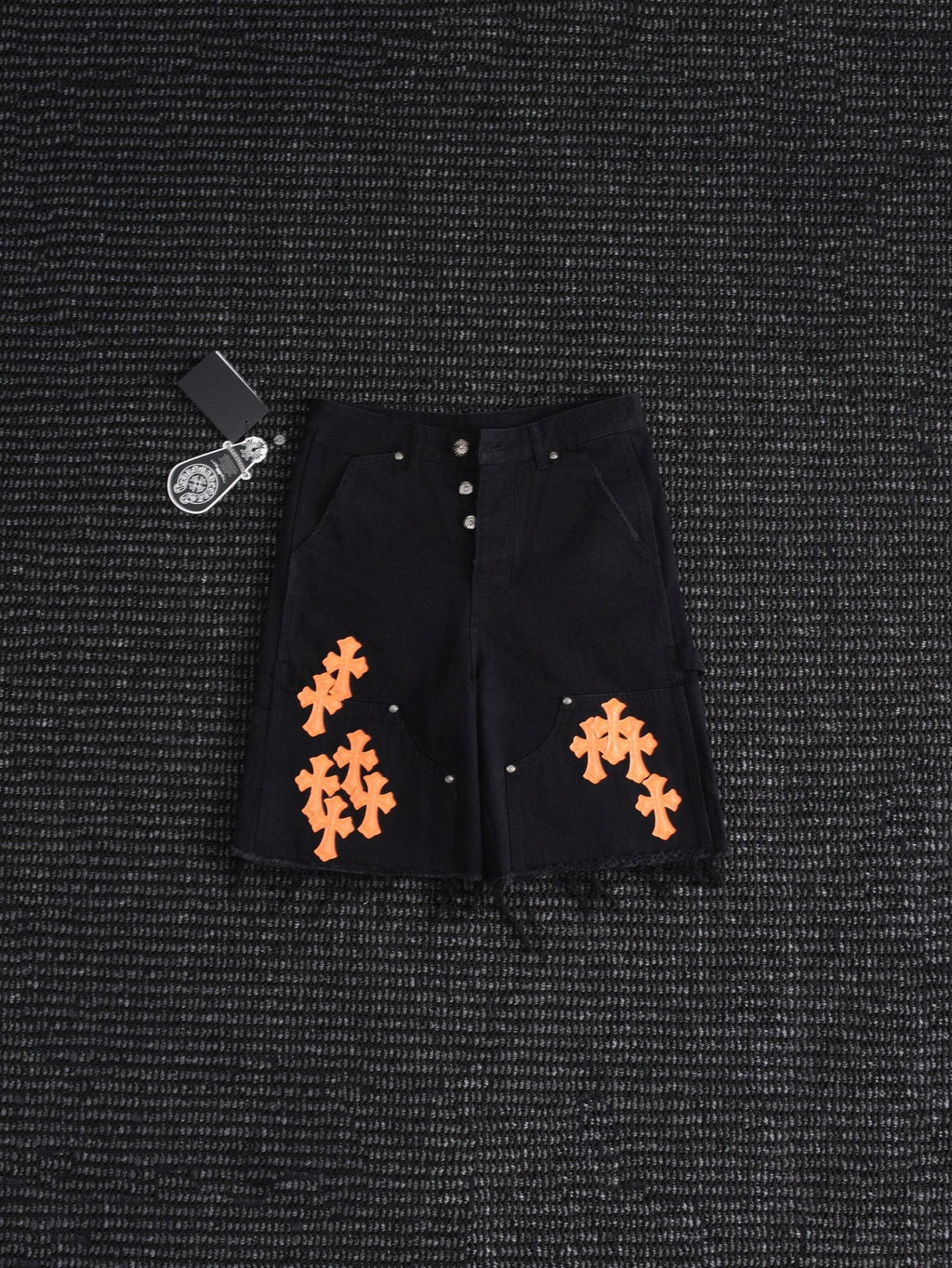 Chrome Hearts Orange Cross Patch Denim-Style Shorts — hero