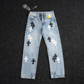 Chrome Hearts Light Blue Cross Patch Jeans — hero