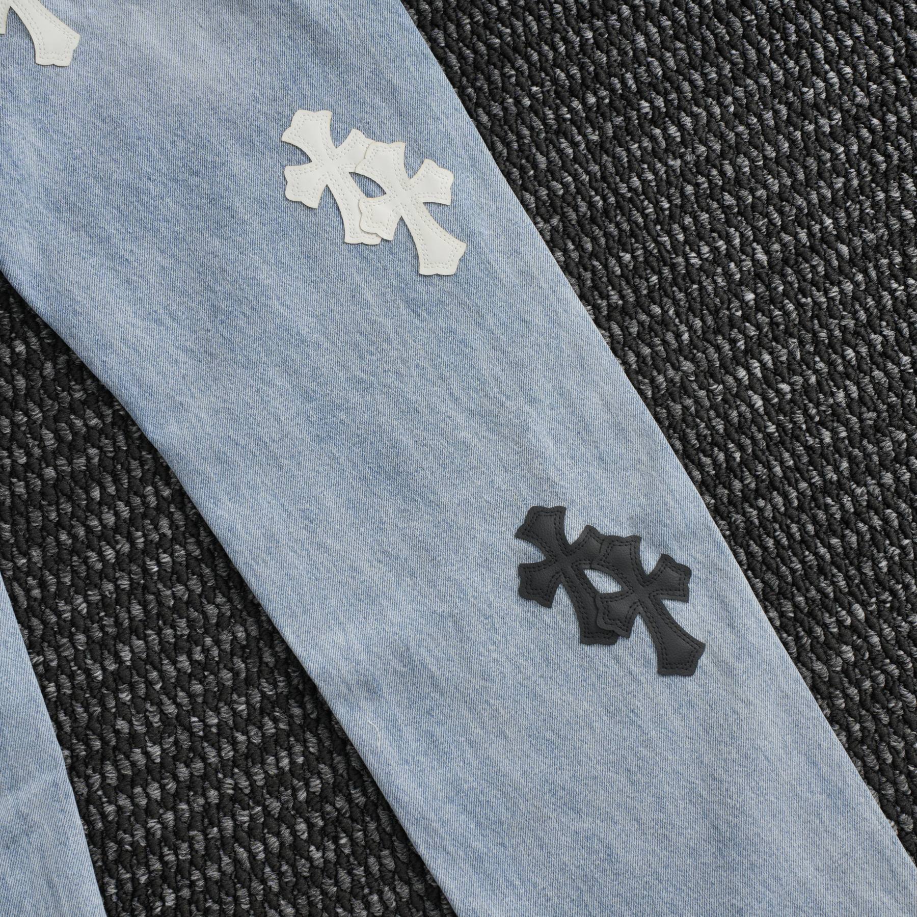 Chrome Hearts Light Blue Cross Patch Jeans — detail