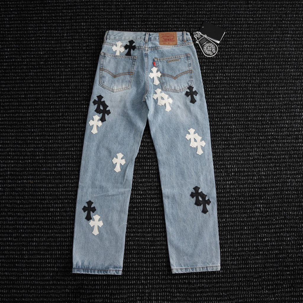 Chrome Hearts Light Blue Cross Patch Jeans — back