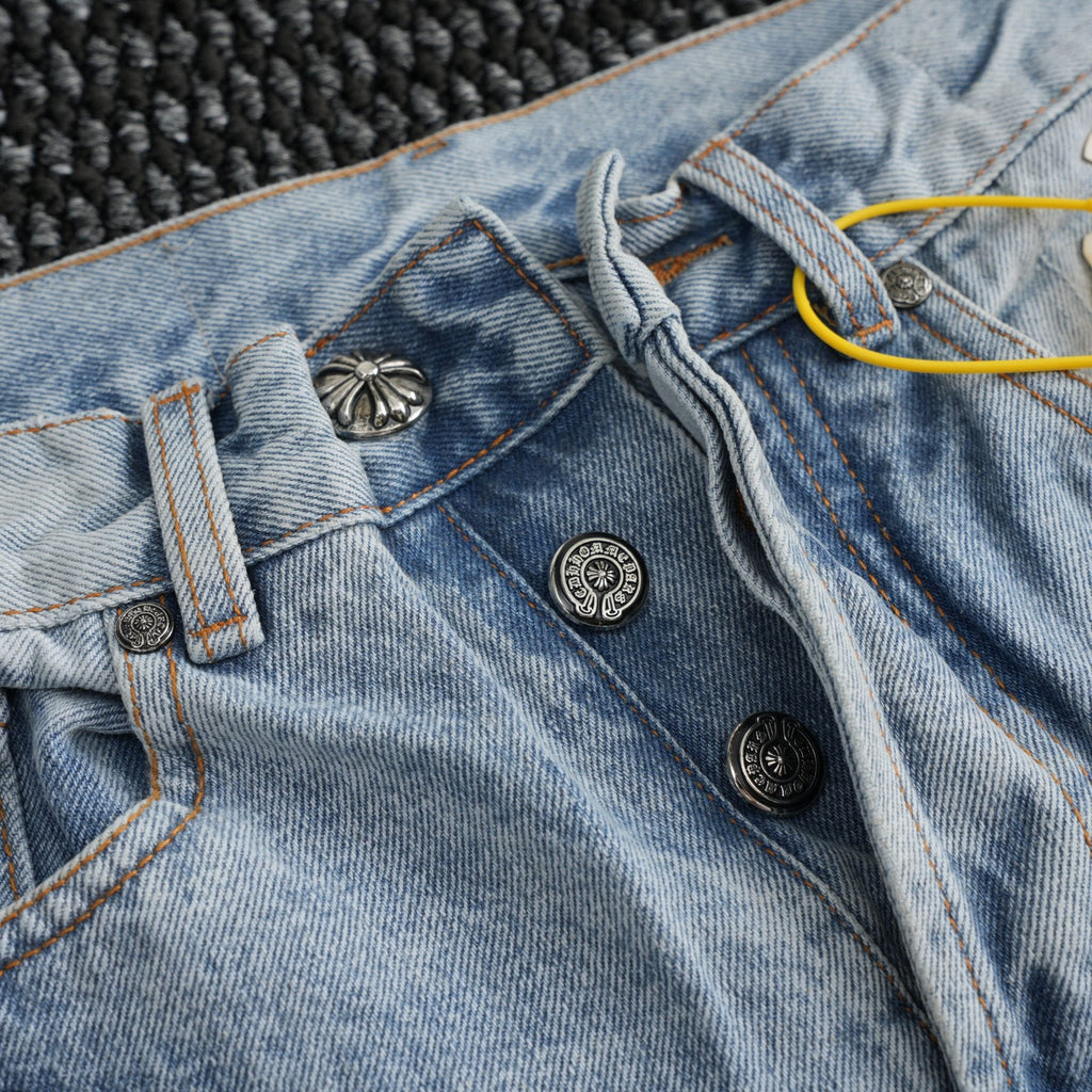 Chrome Hearts Light Blue Cross Patch Jeans — detail