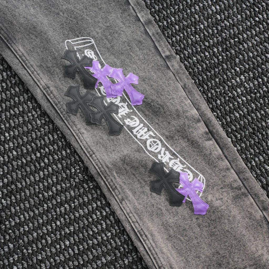Chrome Hearts Gray Graphic Washed Jeans — detail