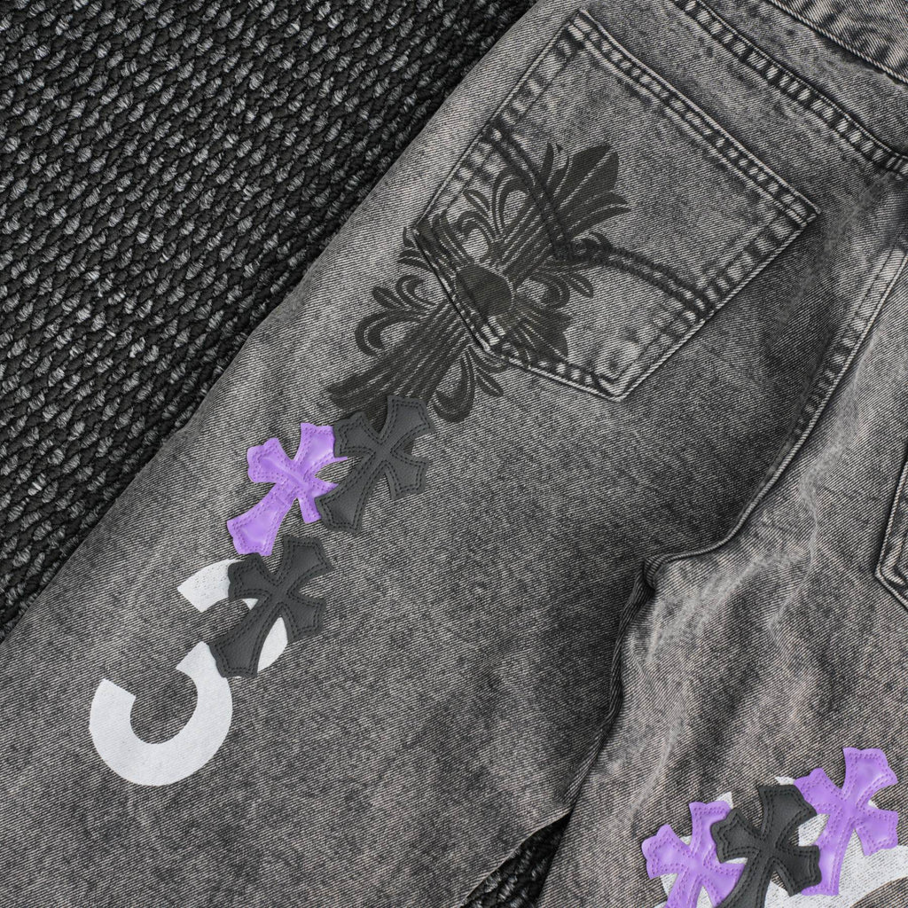 Chrome Hearts Gray Graphic Washed Jeans — detail