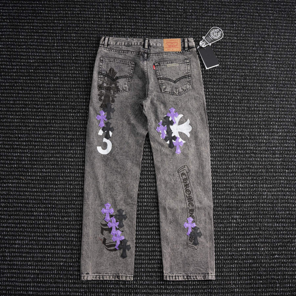 Chrome Hearts Gray Graphic Washed Jeans — back