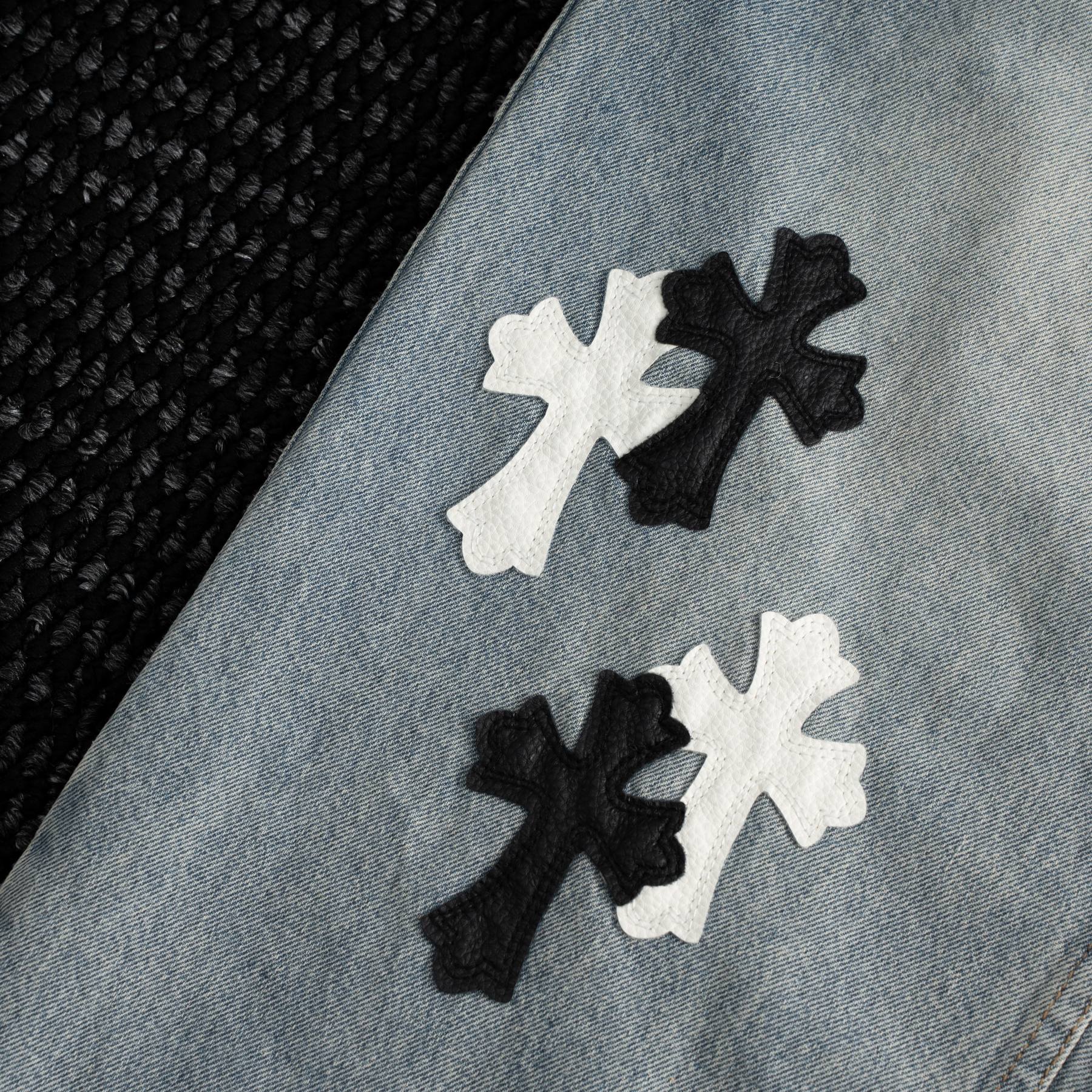 Chrome Hearts Cross Applique Light Blue Jeans — detail