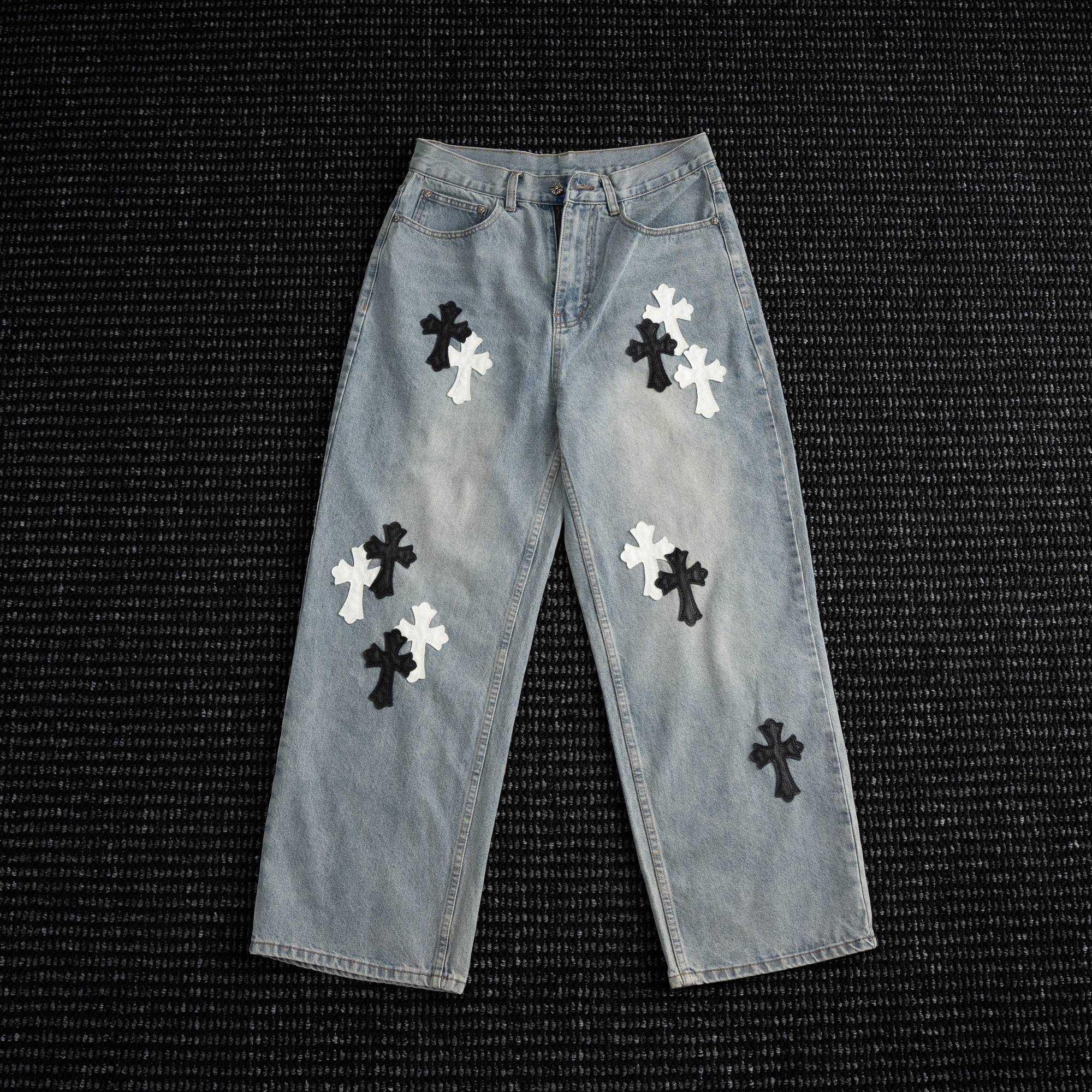 Chrome Hearts Cross Applique Light Blue Jeans — hero