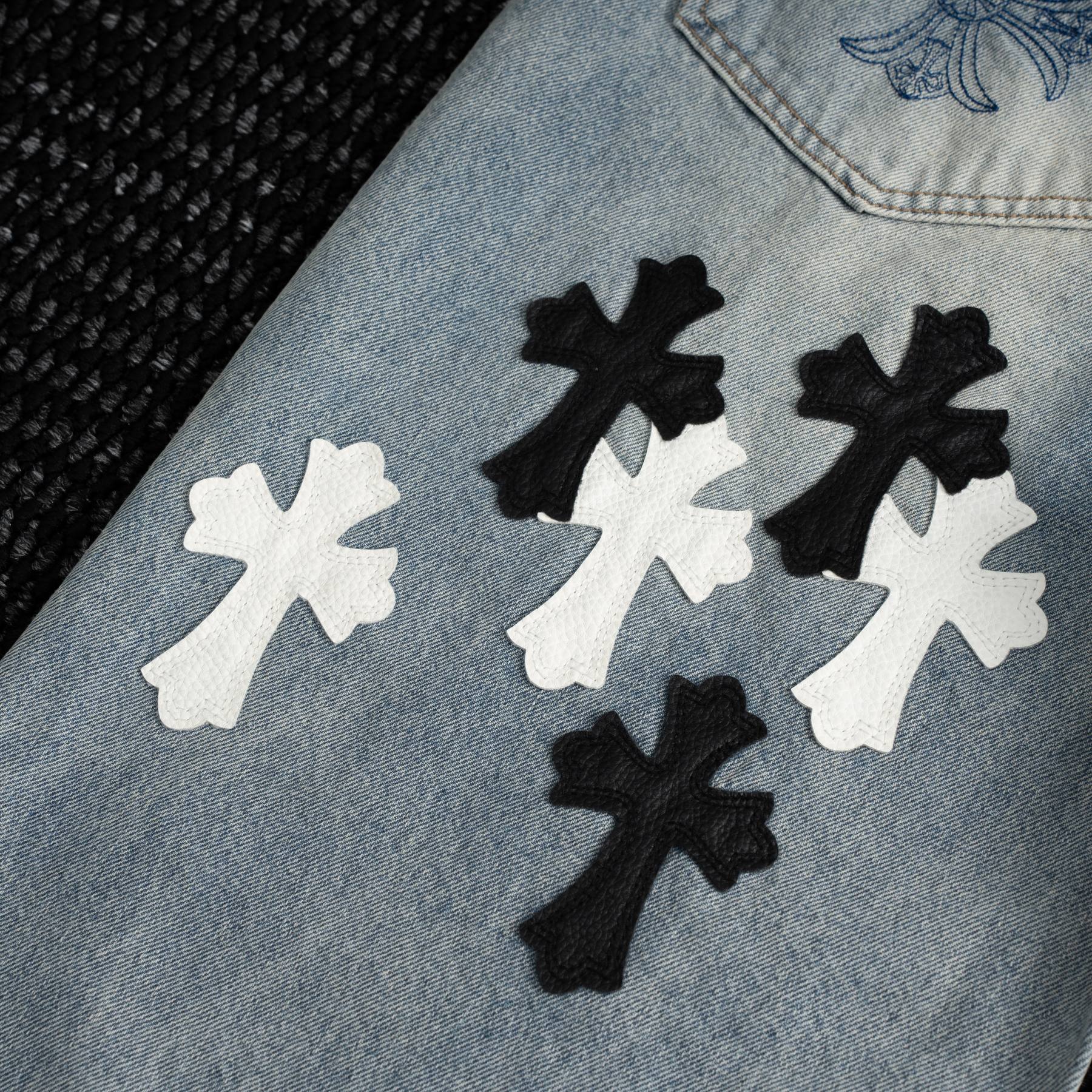 Chrome Hearts Cross Applique Light Blue Jeans — detail