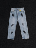 Chrome Hearts Light Blue Cross Patch Jeans — hero