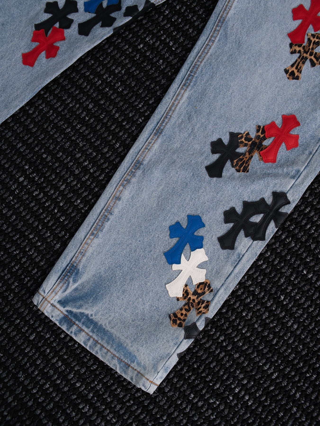 Chrome Hearts Light Blue Cross Patch Jeans — detail