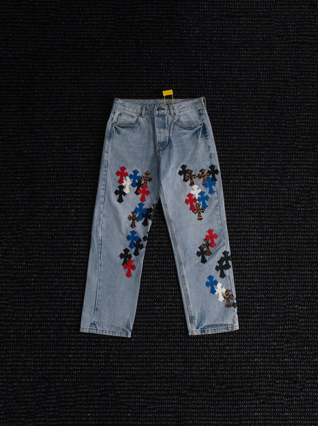 Chrome Hearts Light Blue Cross Patch Jeans — hero