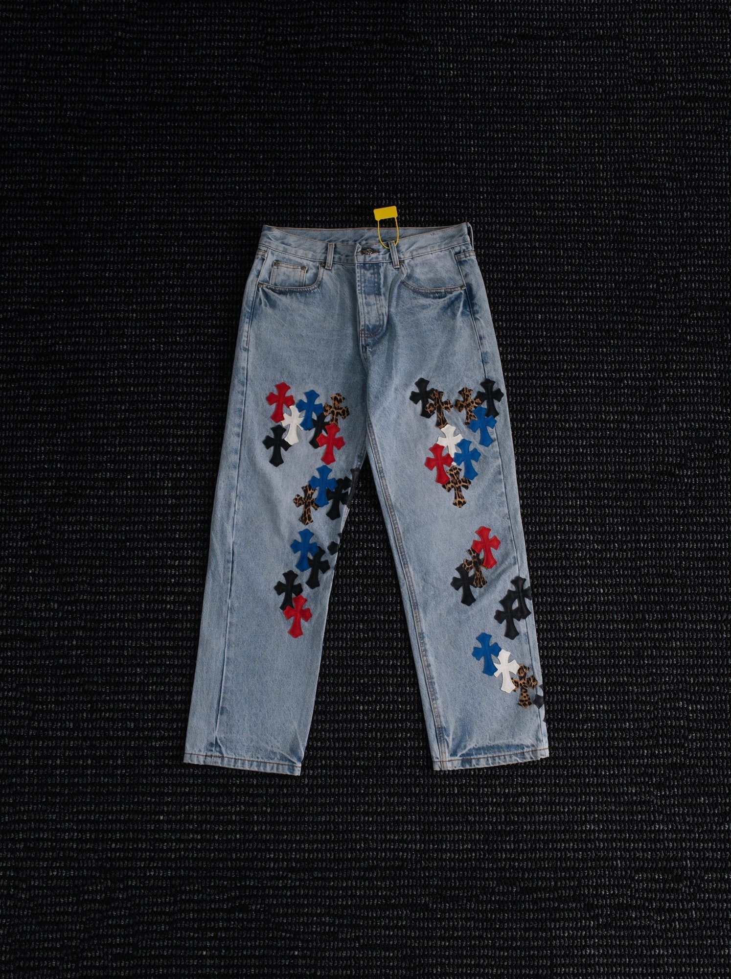 Chrome Hearts Light Blue Cross Patch Jeans — hero
