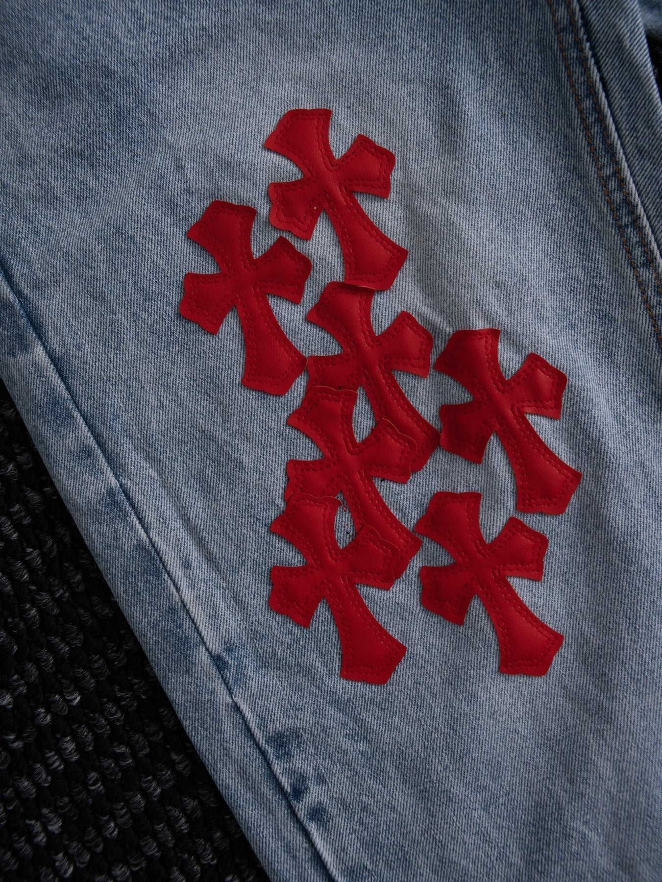 Chrome Hearts Light Blue Cross Patch Jeans — detail
