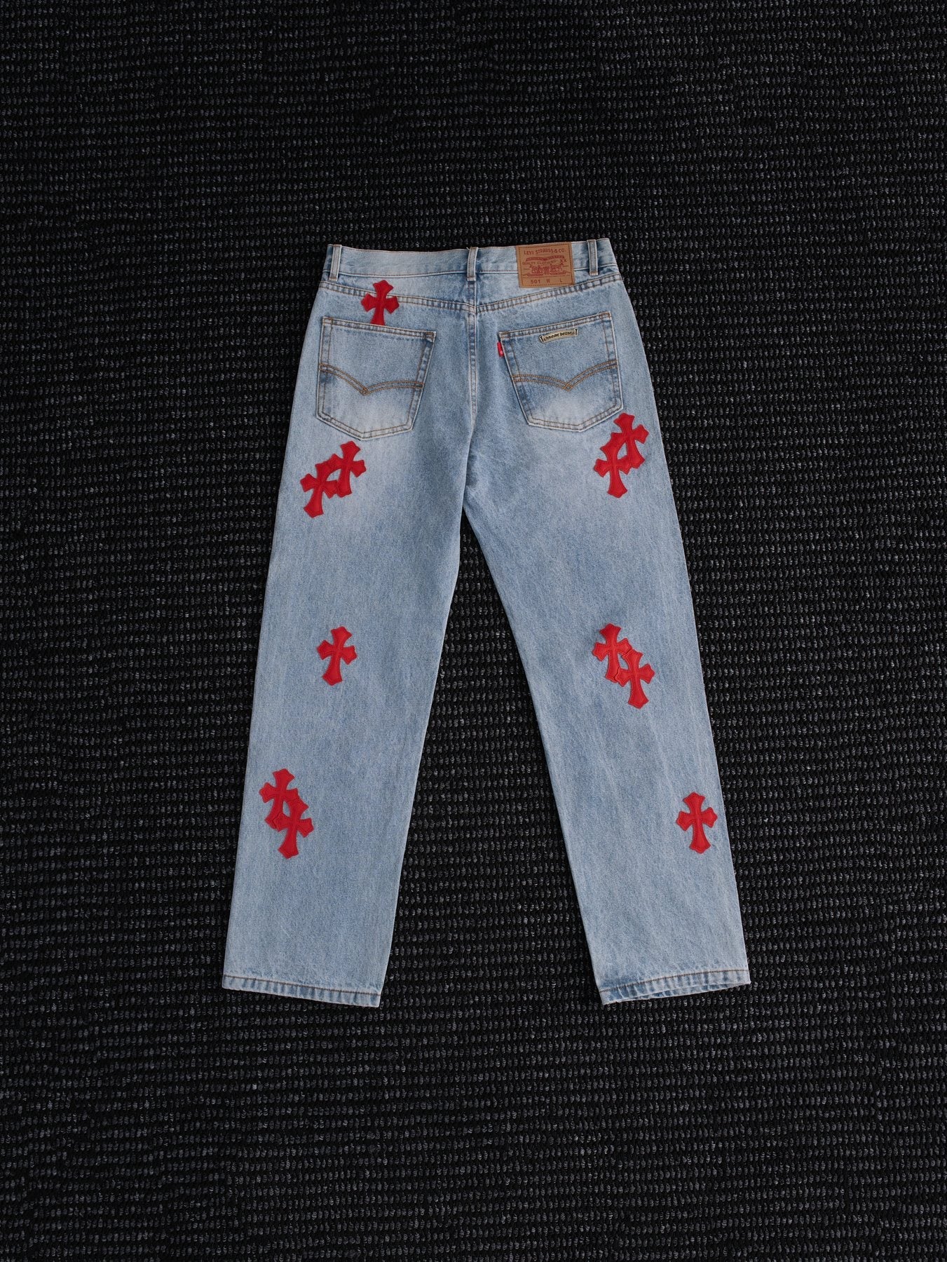 Chrome Hearts Light Blue Cross Patch Jeans — back