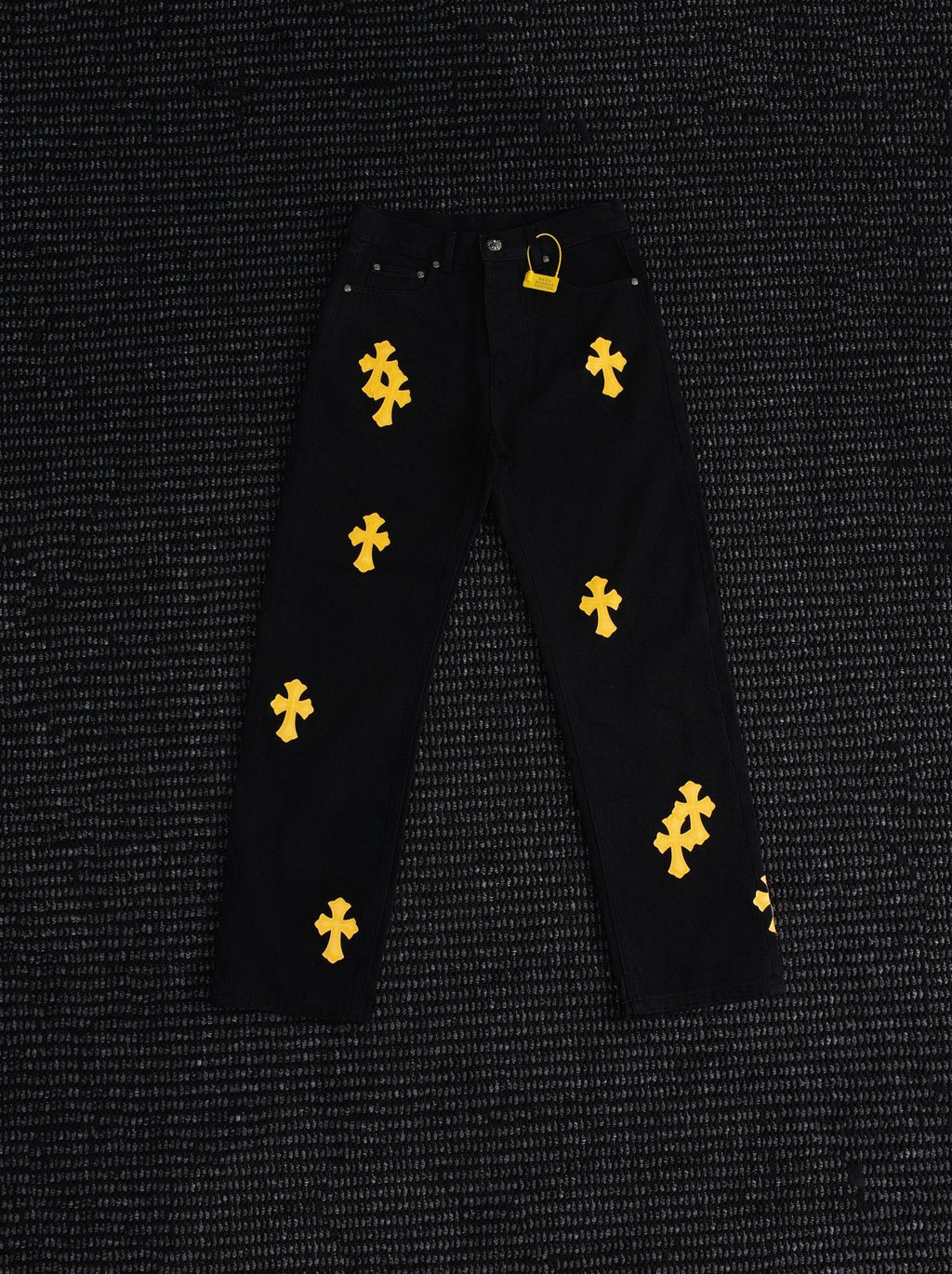 Chrome Hearts Yellow Cross Patch Black Jeans — hero