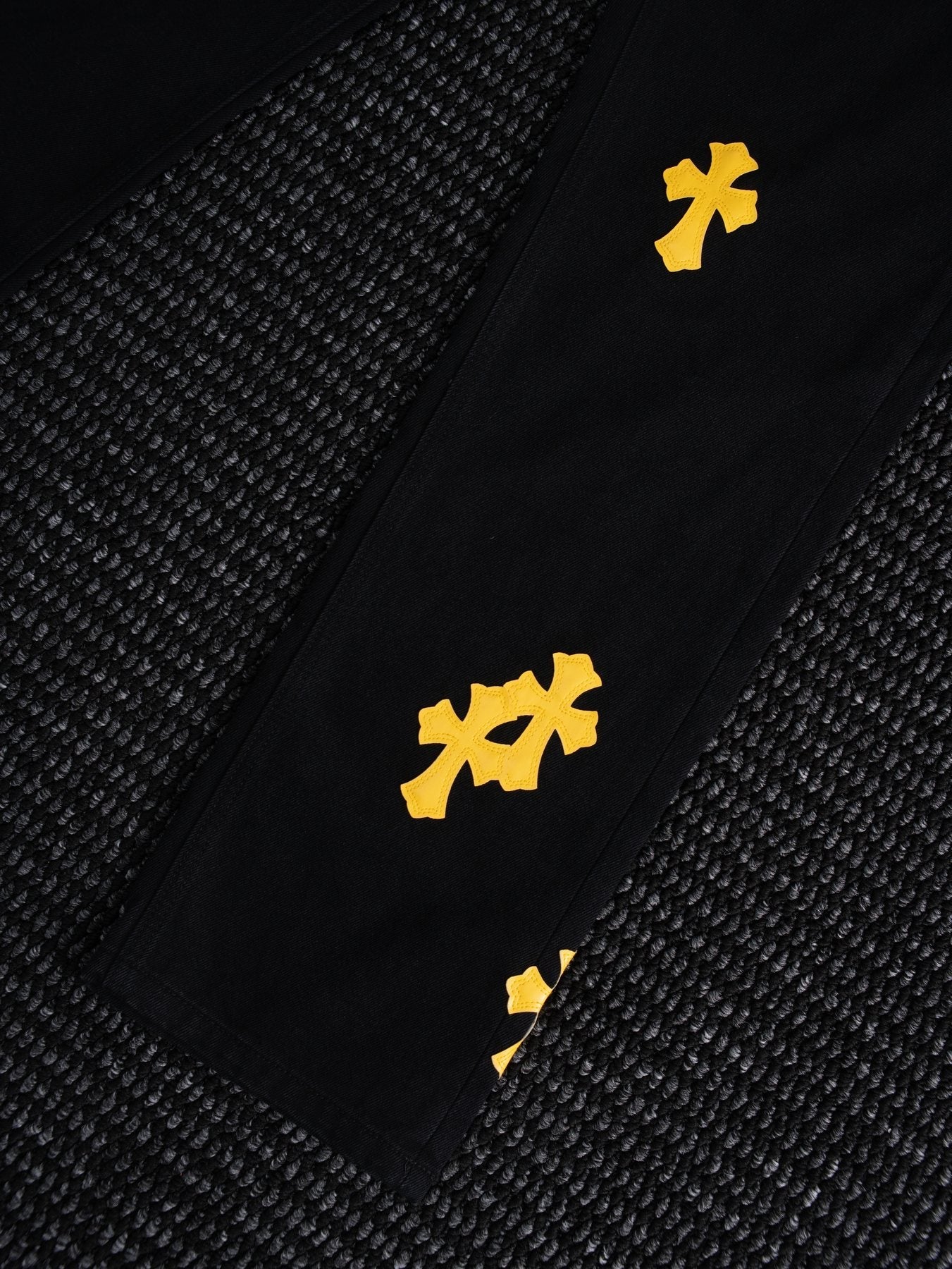 Chrome Hearts Yellow Cross Patch Black Jeans — detail