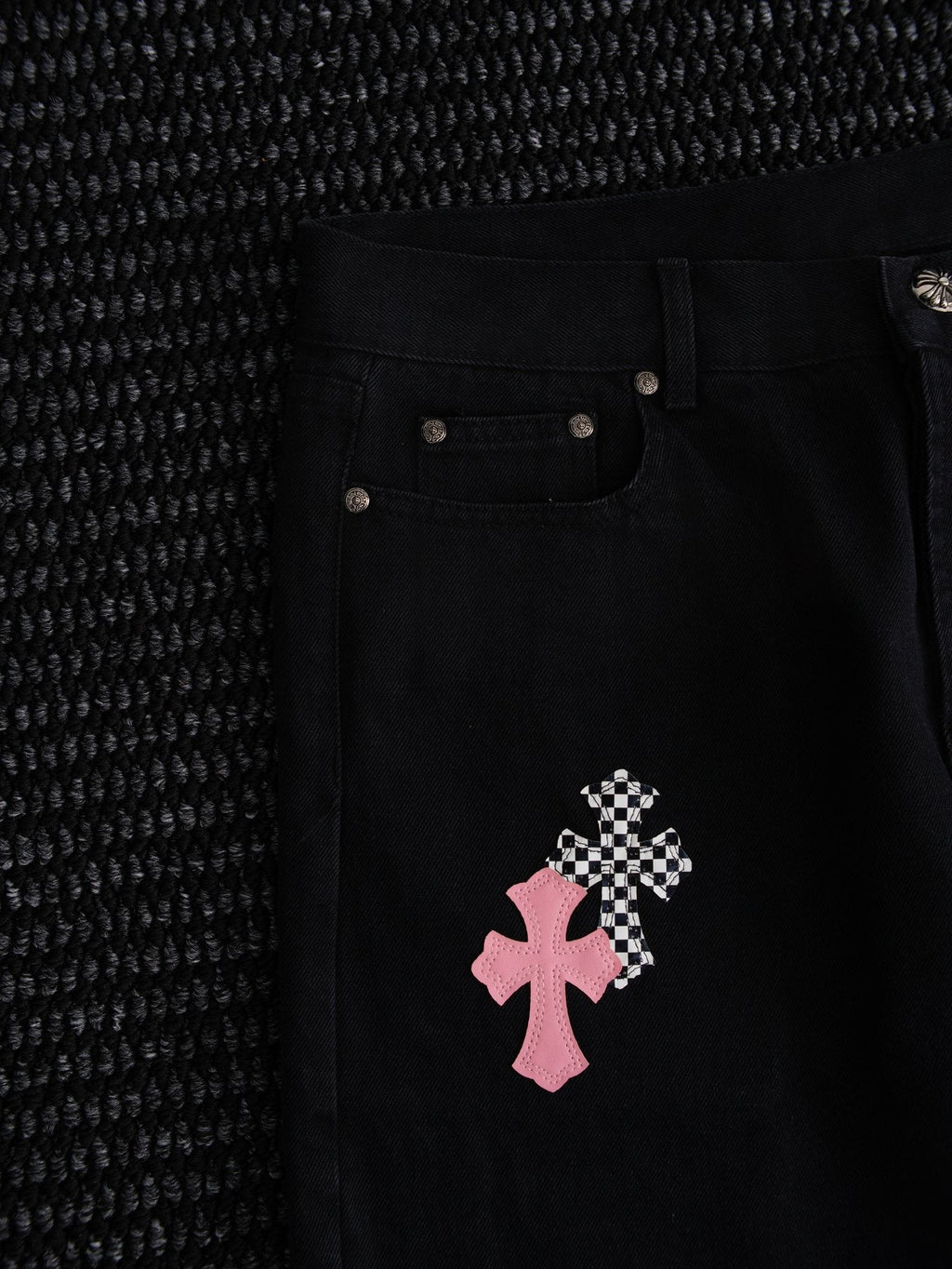 Chrome Hearts Cross Graphic Black Denim Pants — detail