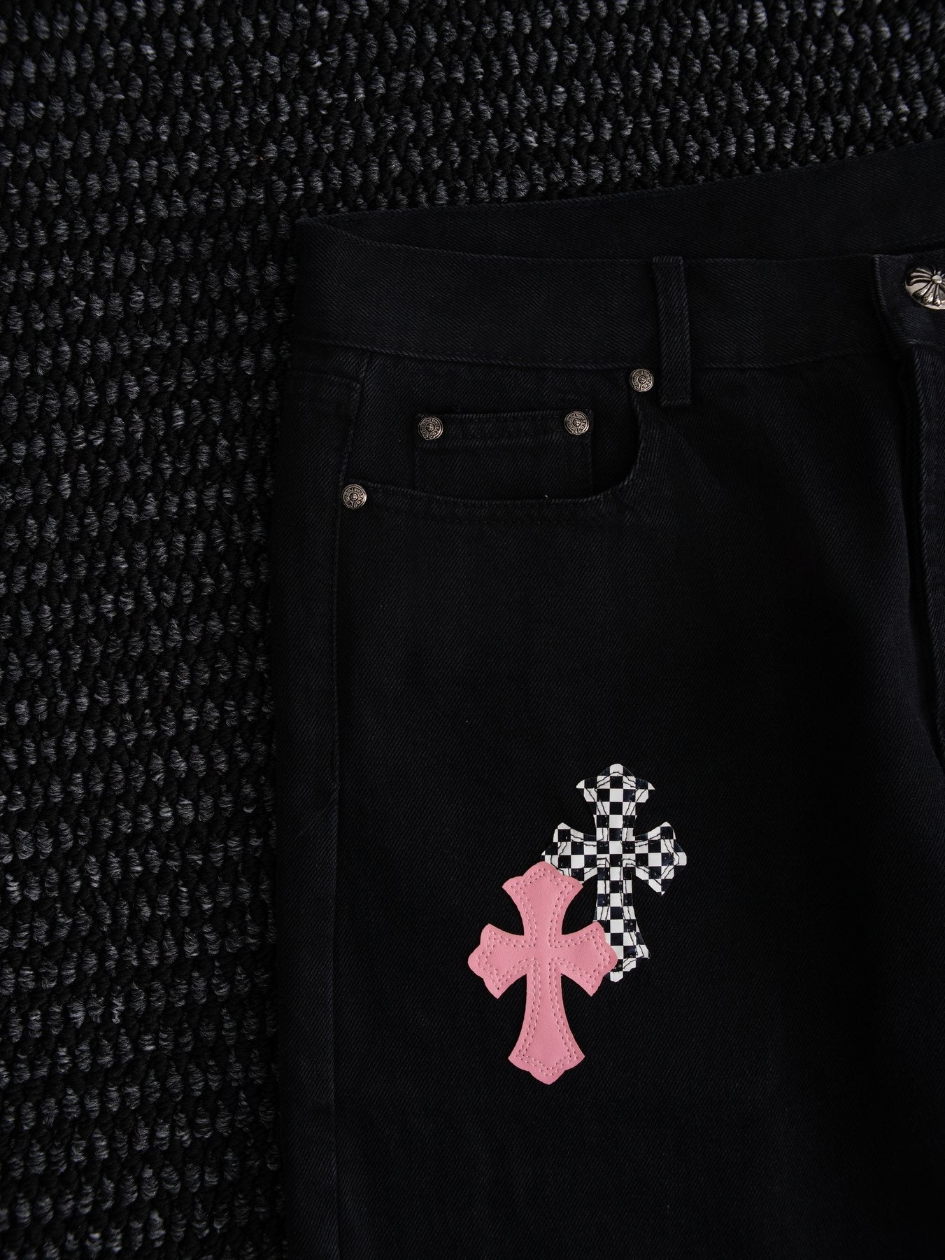 Chrome Hearts Cross Graphic Black Denim Pants — detail