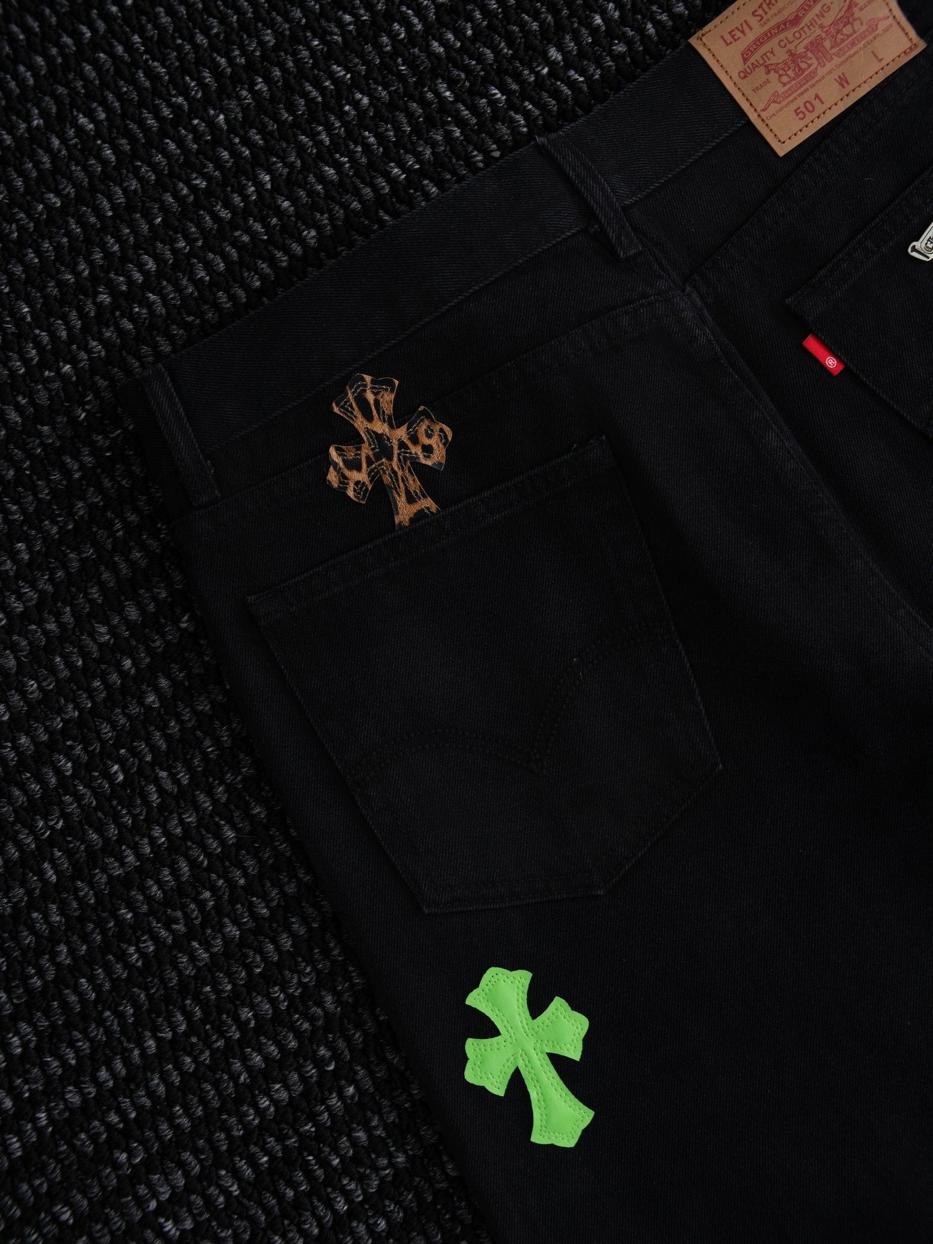 Chrome Hearts Leopard Cross Graphic Denim Pants — detail