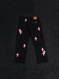Chrome Hearts Pink Cross Patch Black Jeans — hero