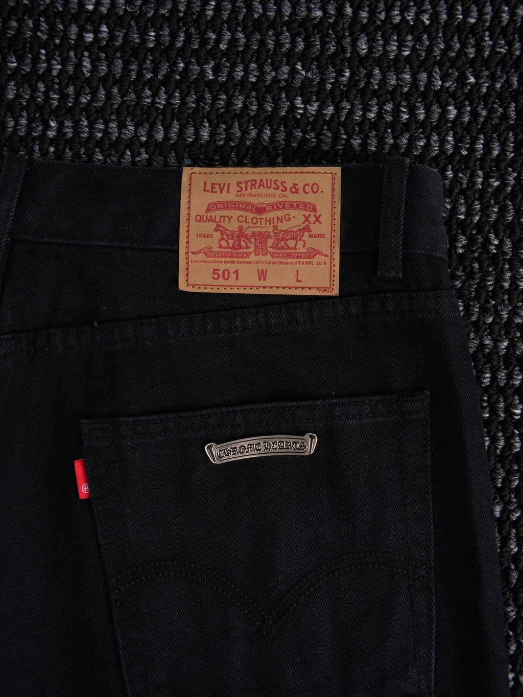 Chrome Hearts Pink Cross Patch Black Jeans — detail