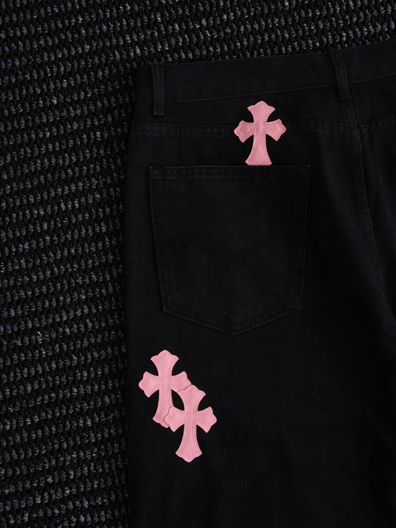 Chrome Hearts Pink Cross Patch Black Jeans — detail